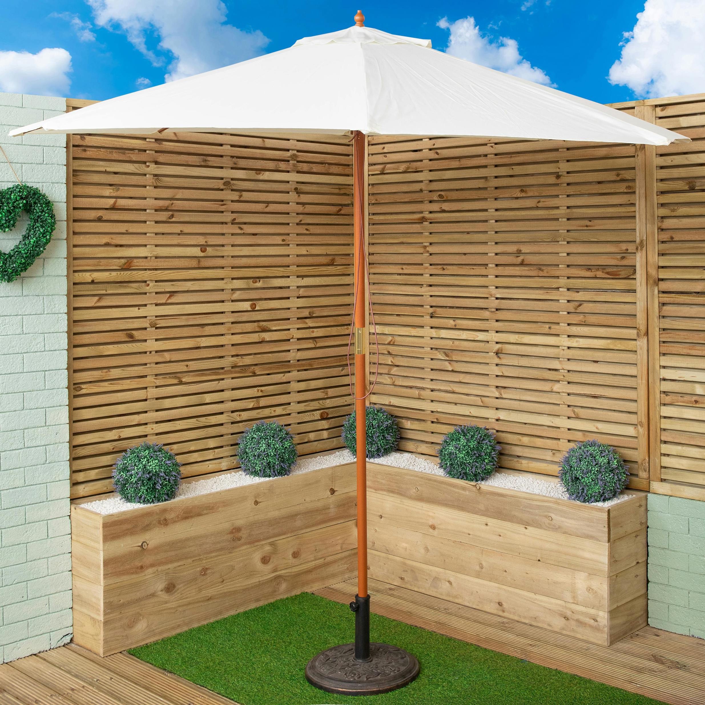 Samuel Alexander Cream 2.7M Outdoor Wooden Garden Parasol Sun Shade With Carry Bag In