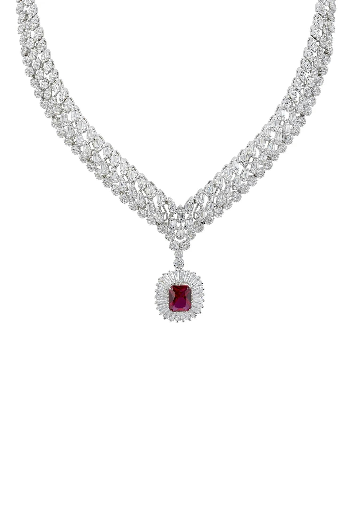 Latelita Silver Countess Statement Ruby Necklace