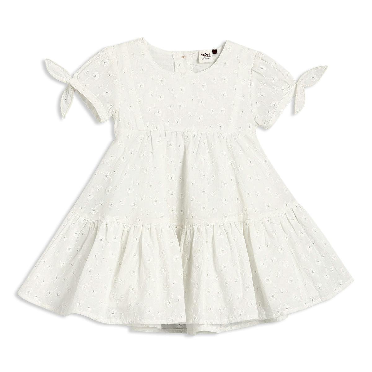 Mini Cuddles Women's White Baby Girls Broderie Anglaise Dress, - 18-24 Months
