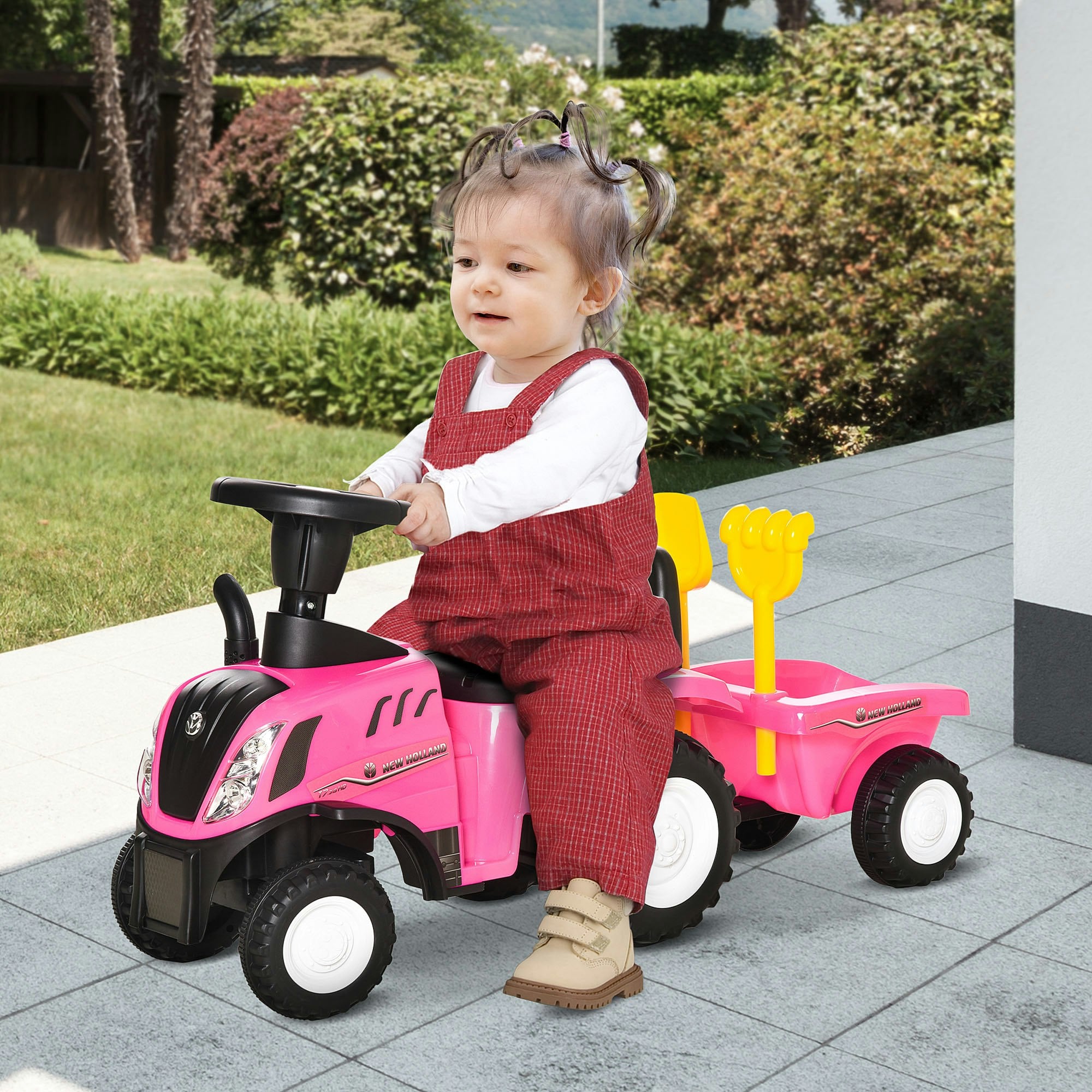 Homcom Pink Ride On Tractor Toddler Walker Foot To Floor Slider W/ Horn Storage Steering Wheel For 1-3 Years Old - Image 5