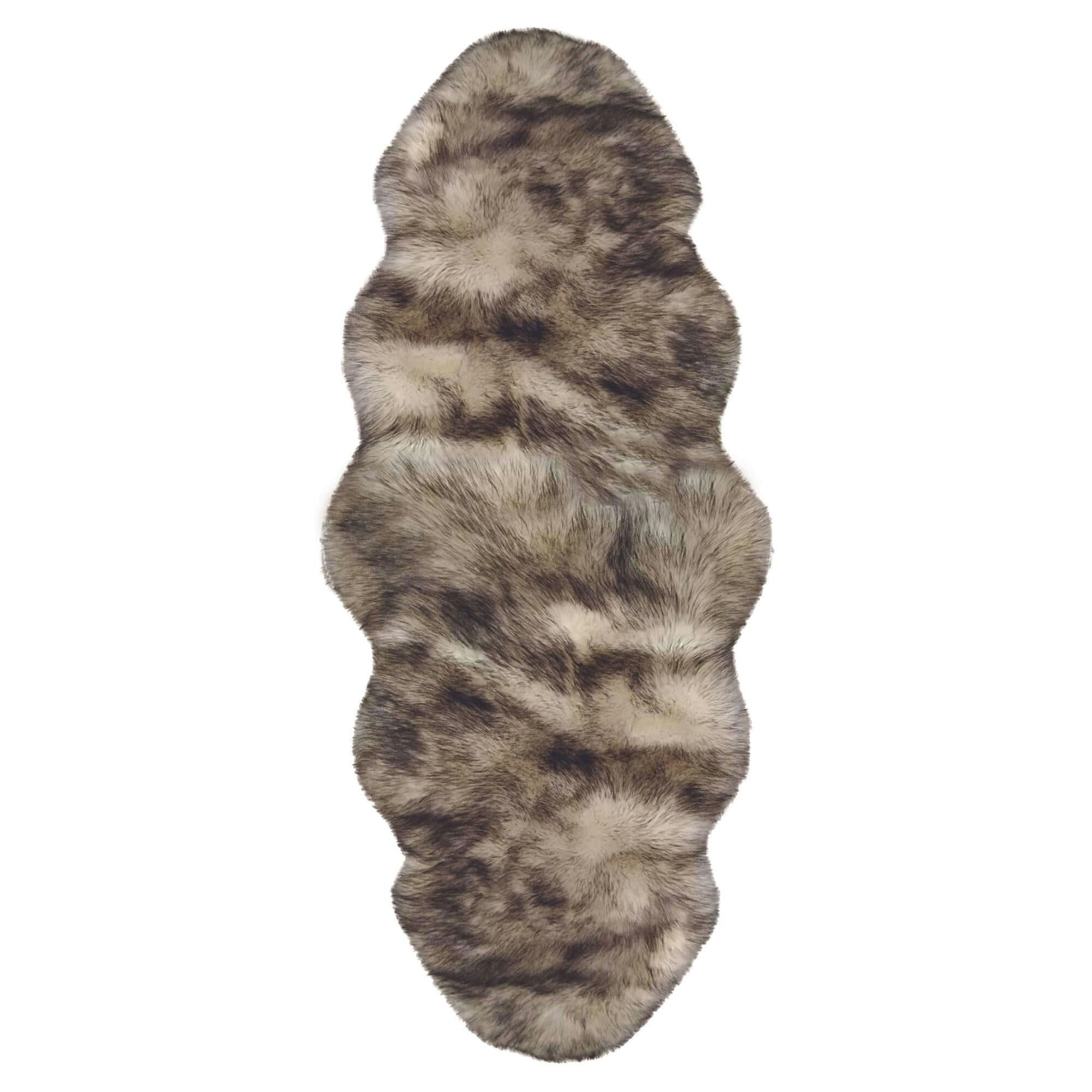 Rackhams Grey/Brown Luxury & Faux Fur Rug - 60X180 Cm
