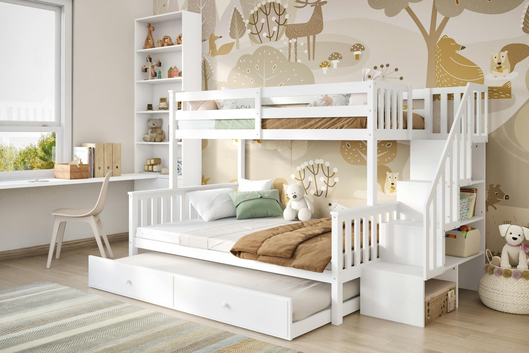 Rackhams White Tag Triple Staircase Bunk Bed With Trundle