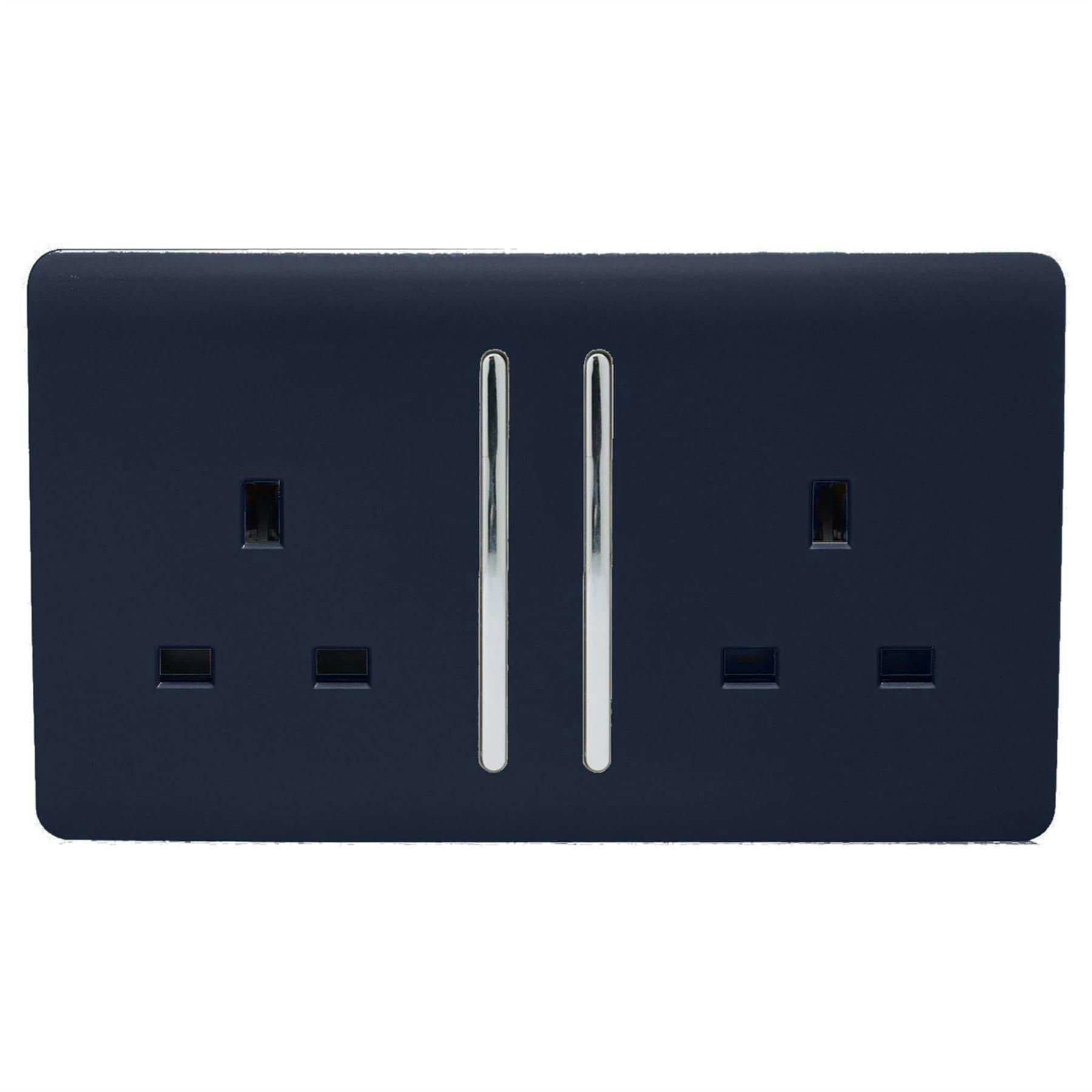 Trendi 2 Gang Artistic Modern Glossy 13 Amp Switched Tactile Plug Socket Navy - Image 6
