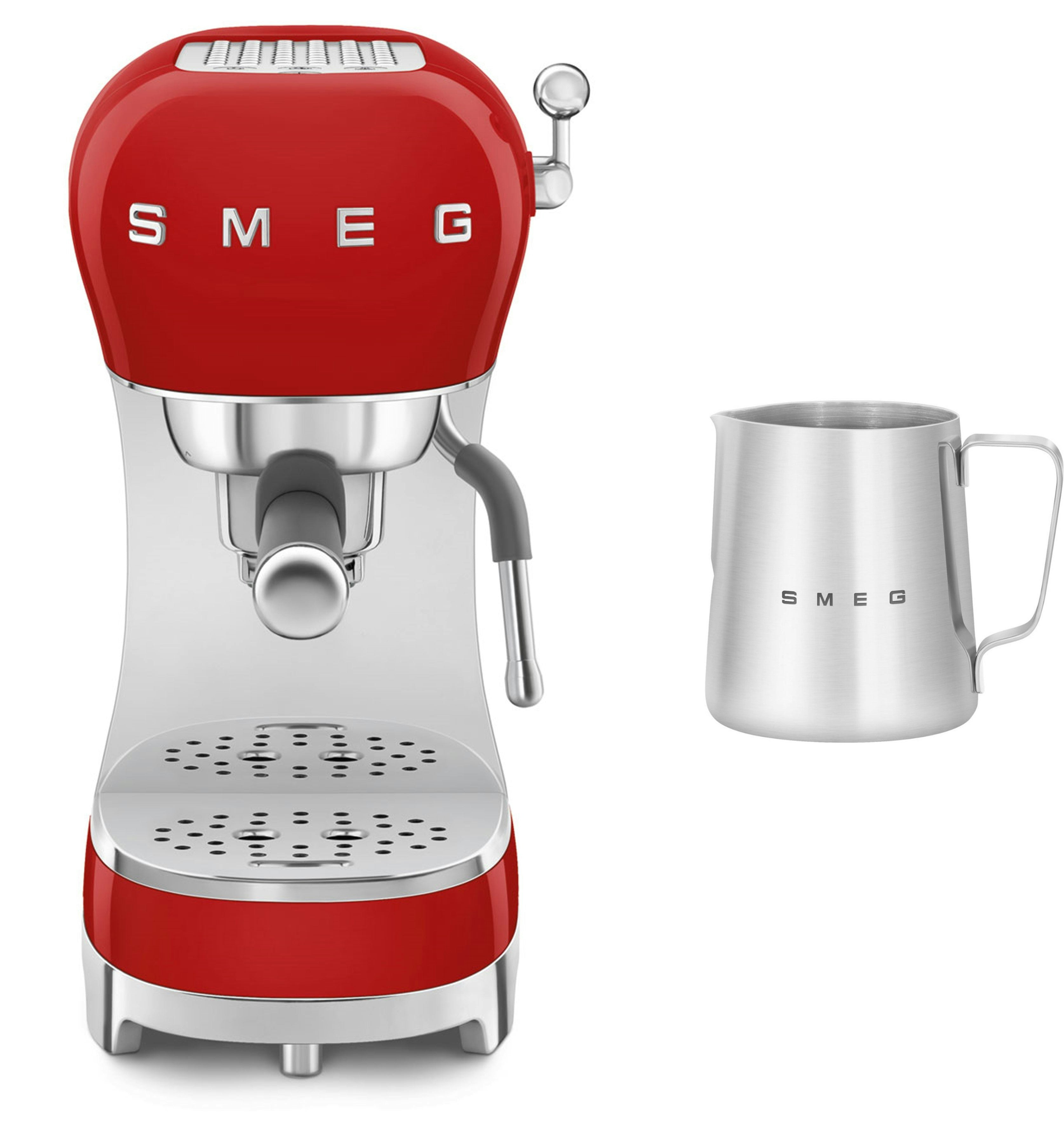 Smeg Red Ecf02 Espresso Machine + Cmmj01 Milk Frothing Jug Bundle