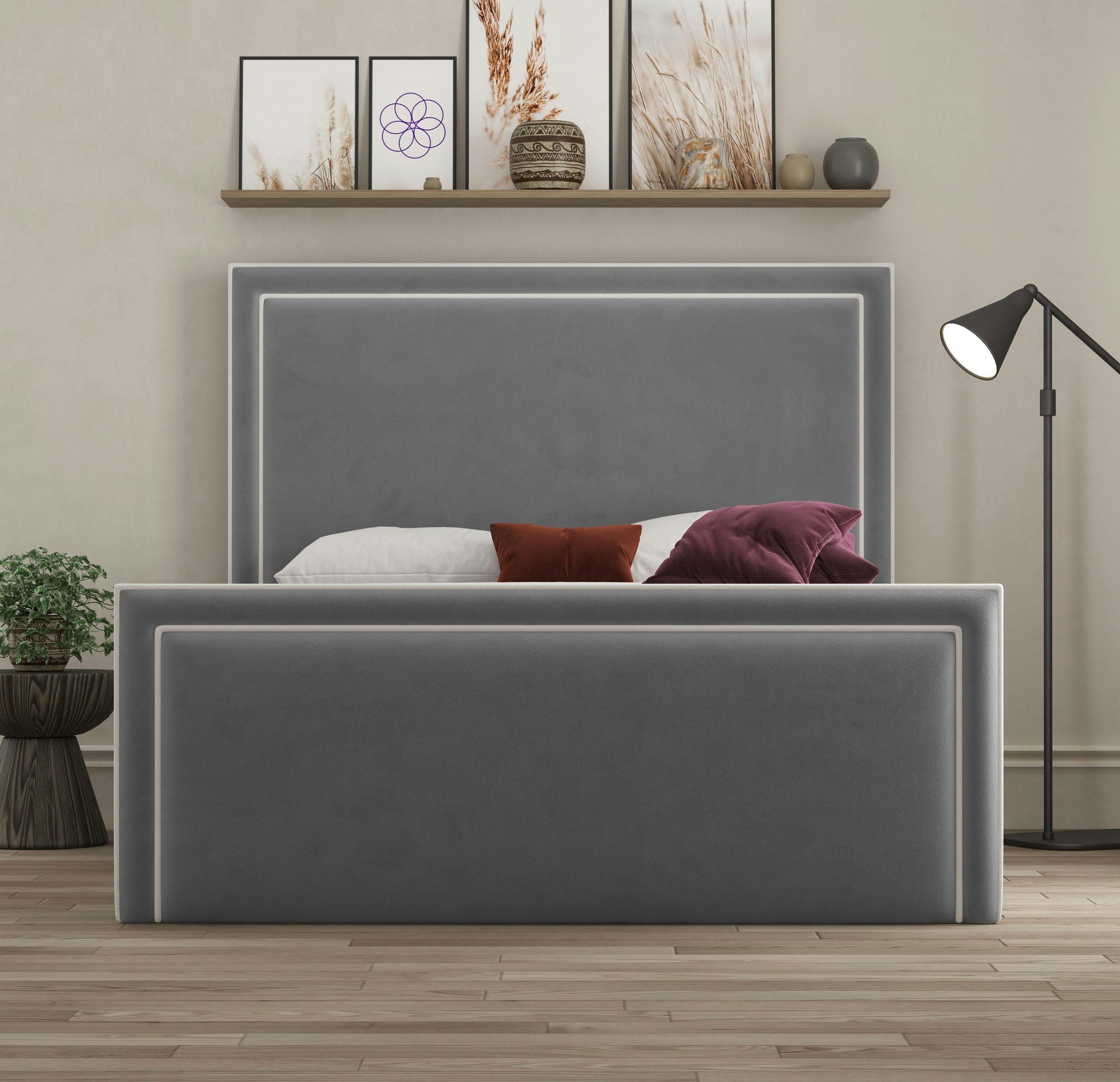 Rackhams Grey Verona Piping Ottoman Bed - Plush - Double