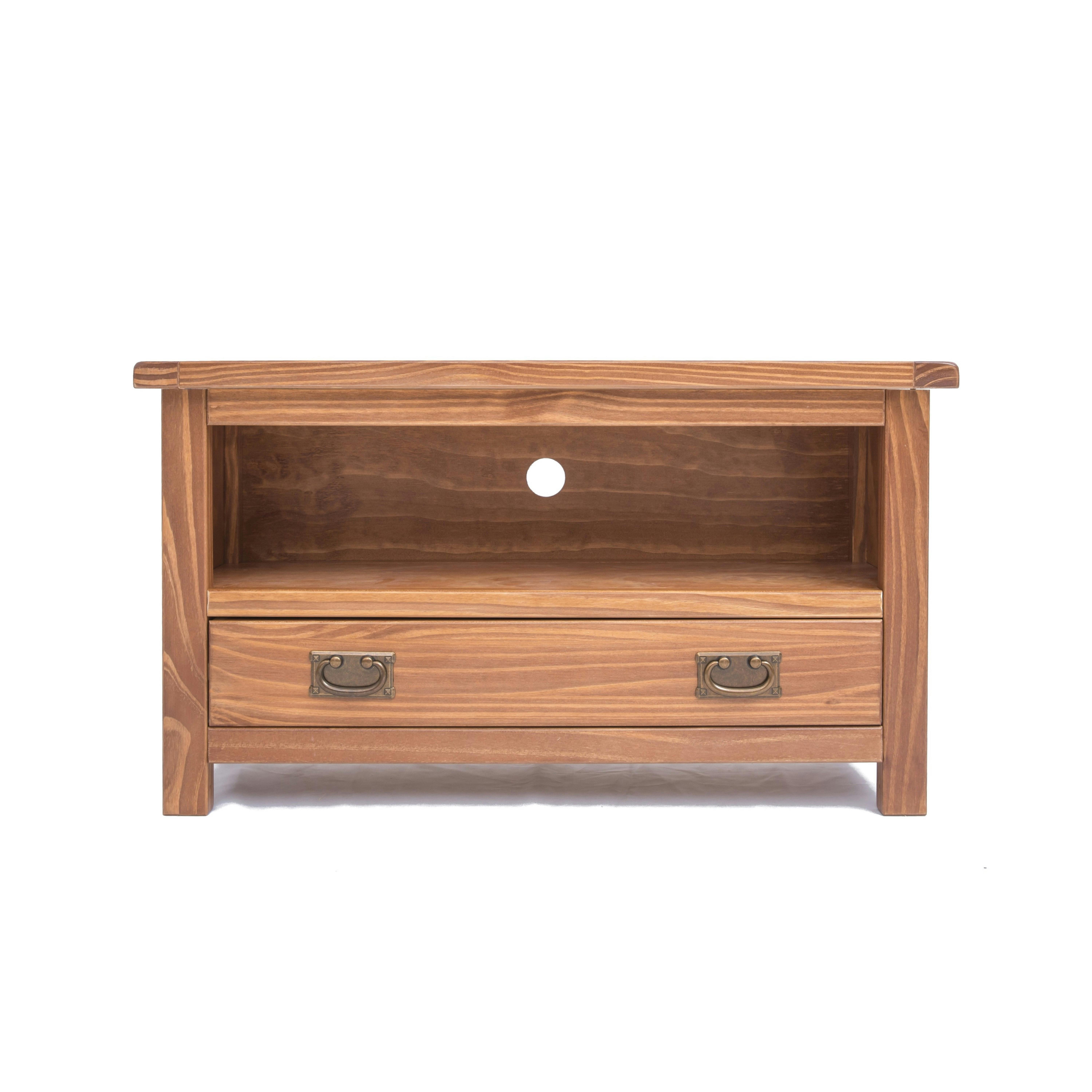 Rackhams Brown Padua Lacquered 1 Drawer Tv Cabinet Brass Drop Handle