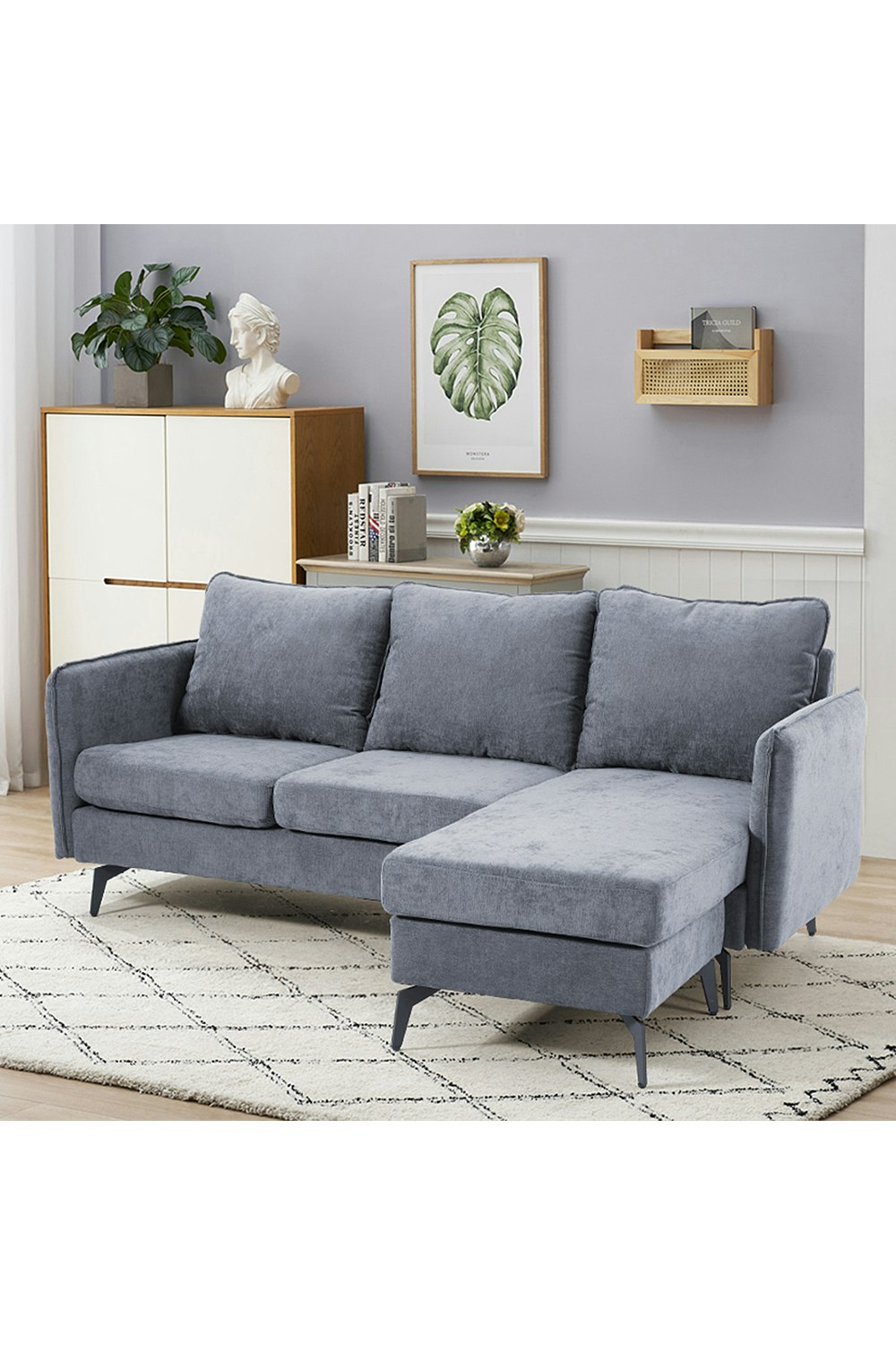 Rackhams Grey 3-Seater Upholstered Corner Sectional Sofa