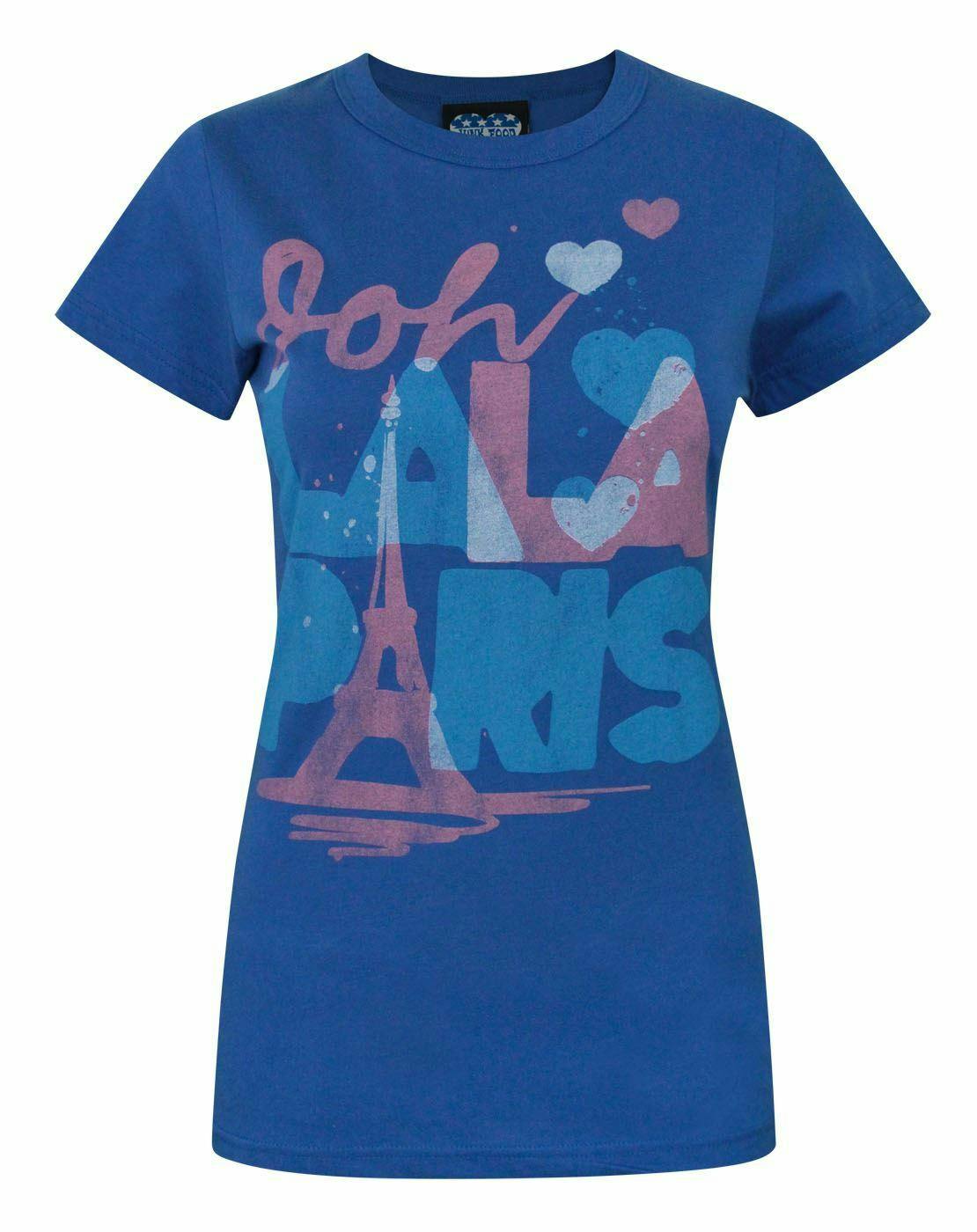 Vanilla Underground Women's Blue Junk Food Clothing Ooh Lala Paris Text Graphic Short Sleeved T-Shirt - X-Large
