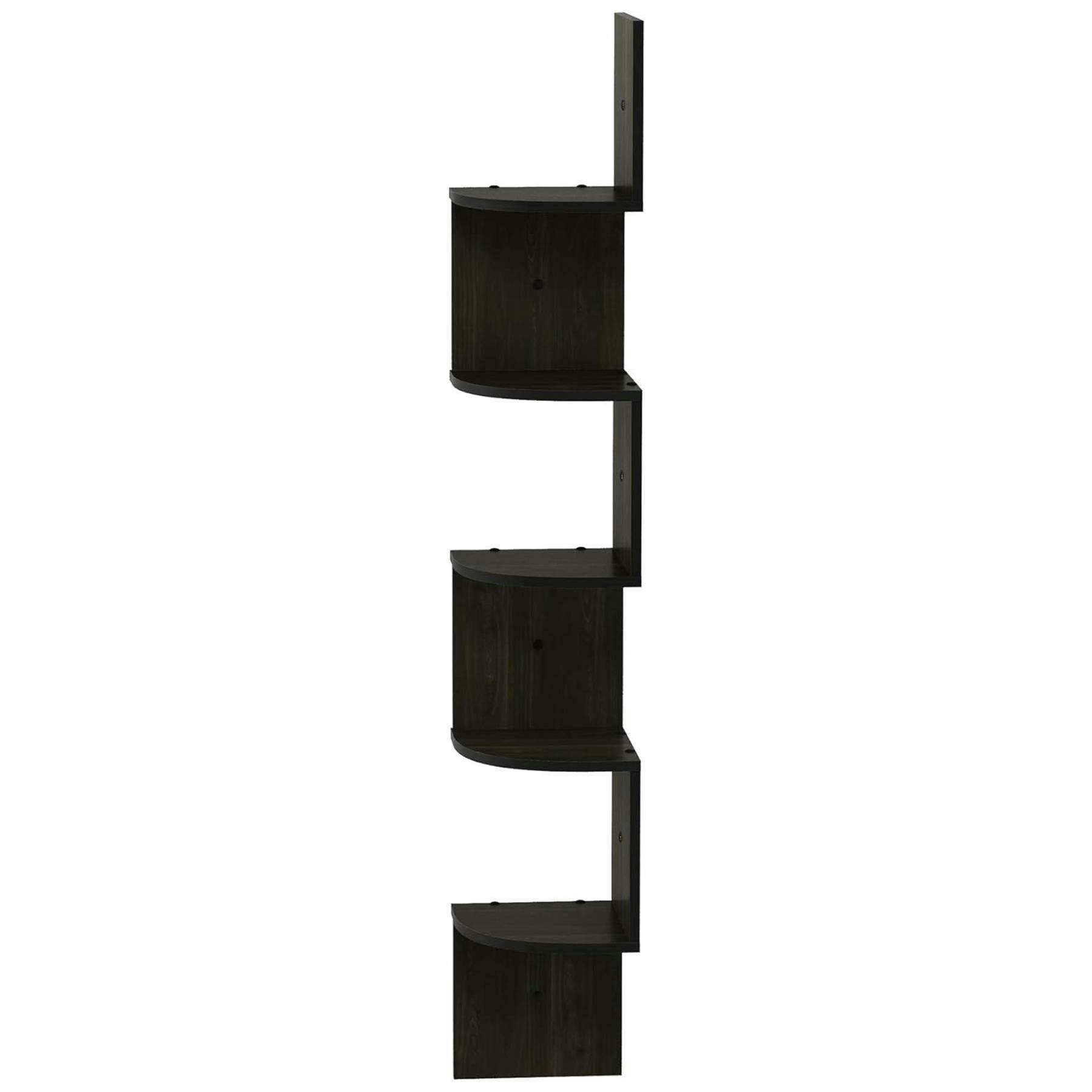 Rackhams 5 Tier Wall Mount Floating Radial Corner Shelf, Espresso Perfect For Organized Storage And Display