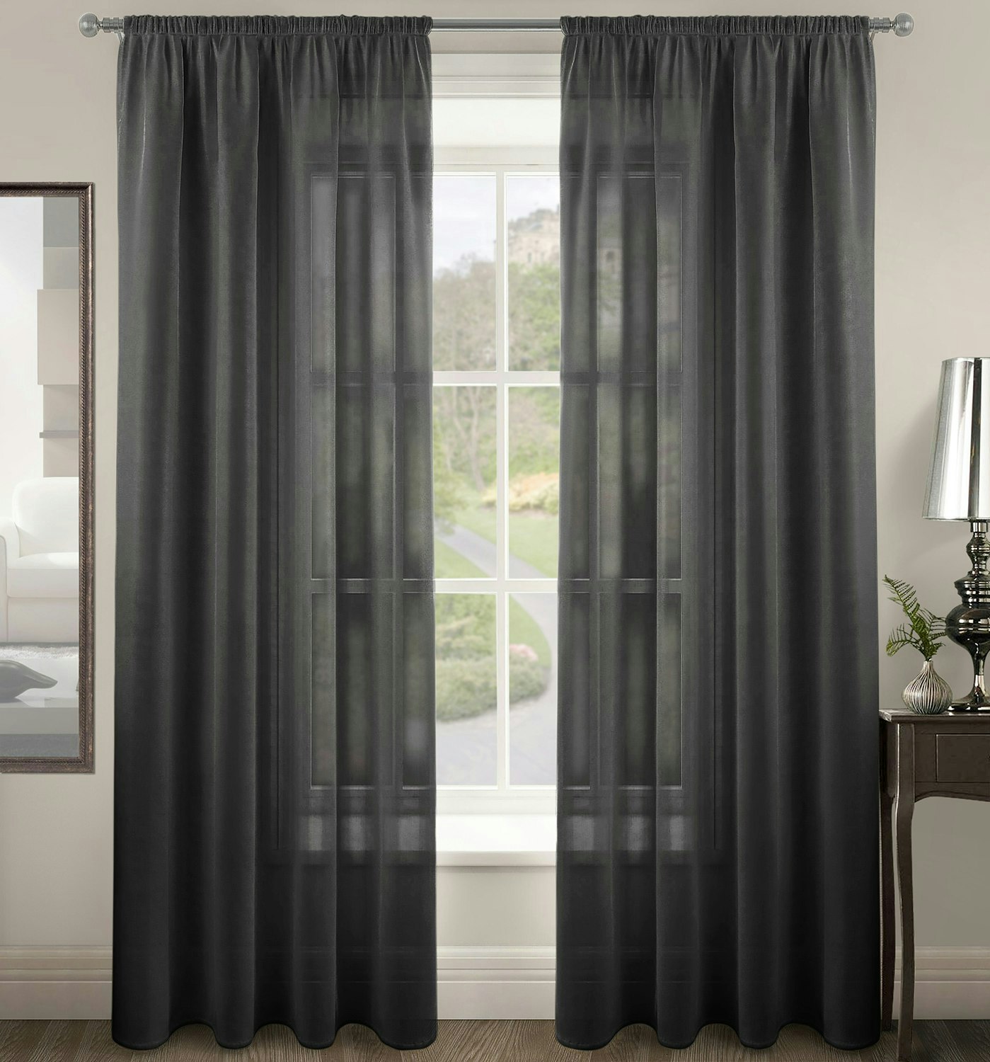Rackhams Black Riva Slot Top Voile Panel - 150Cm X 122Cm