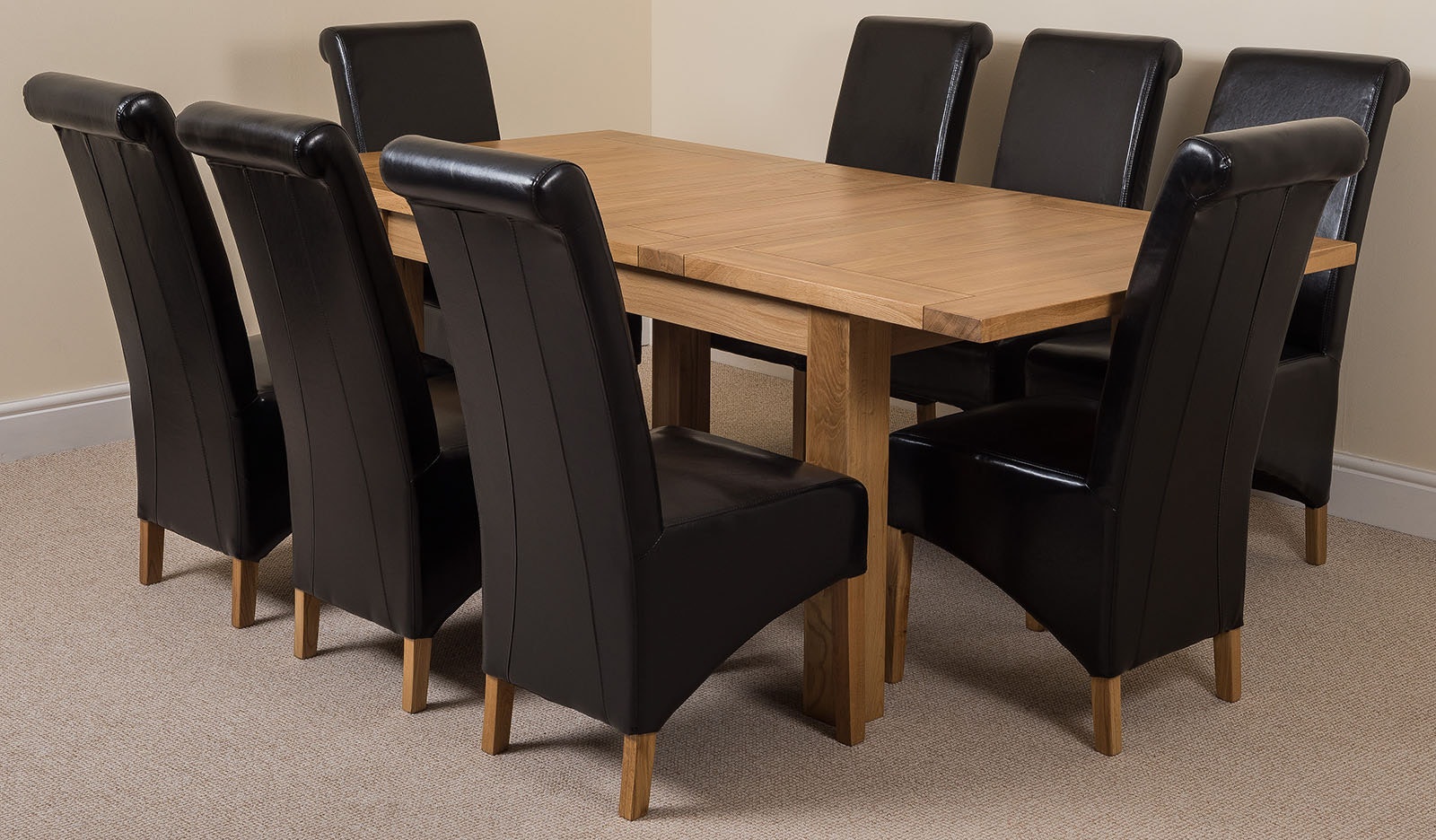 Rackhams Black Seattle Oak Extending Dining Table With Montana Leather Chairs - 8 Chairs