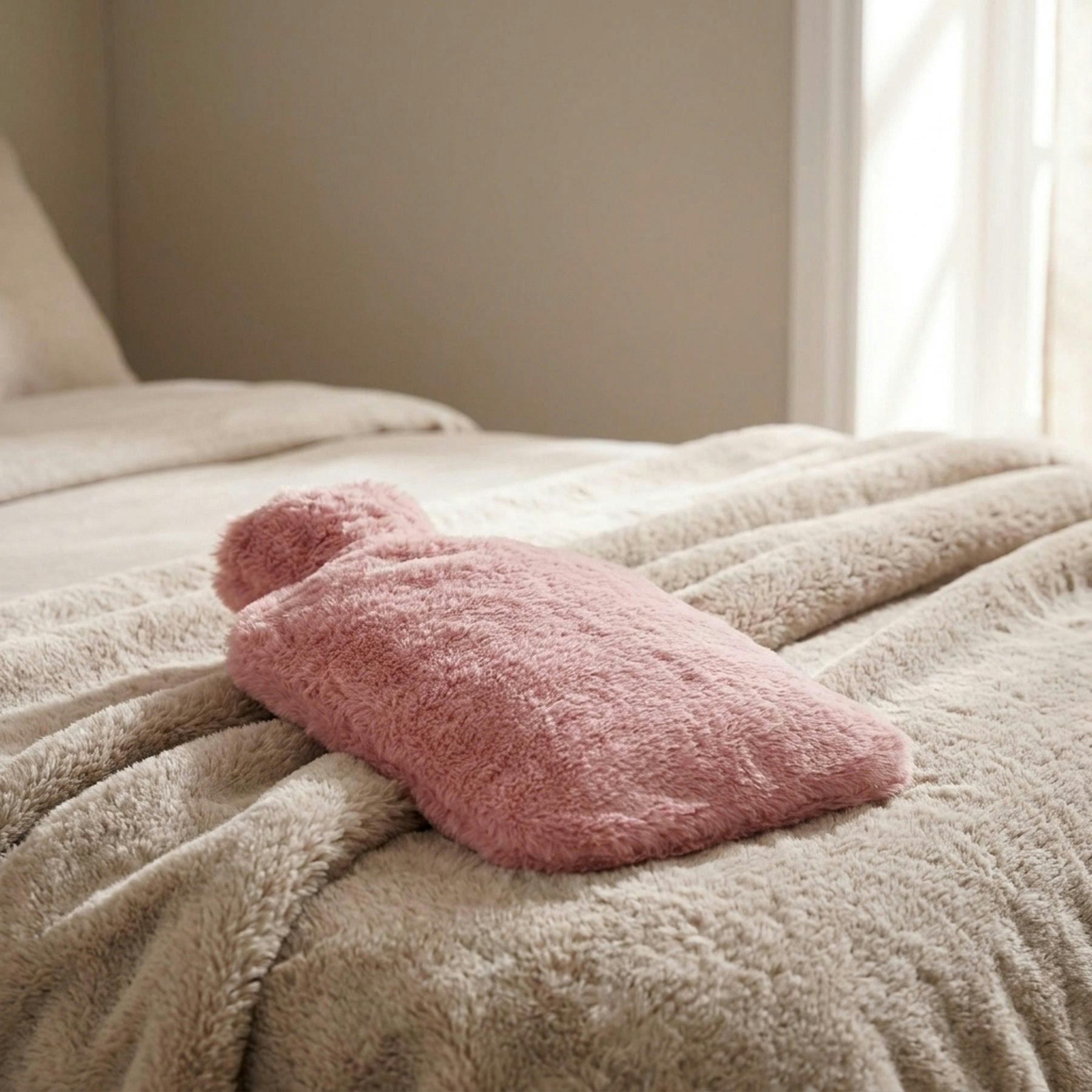 Hot Water Bottle Pink Faux Fur with Side Openings for Hands - Sophia Layers - Image 3