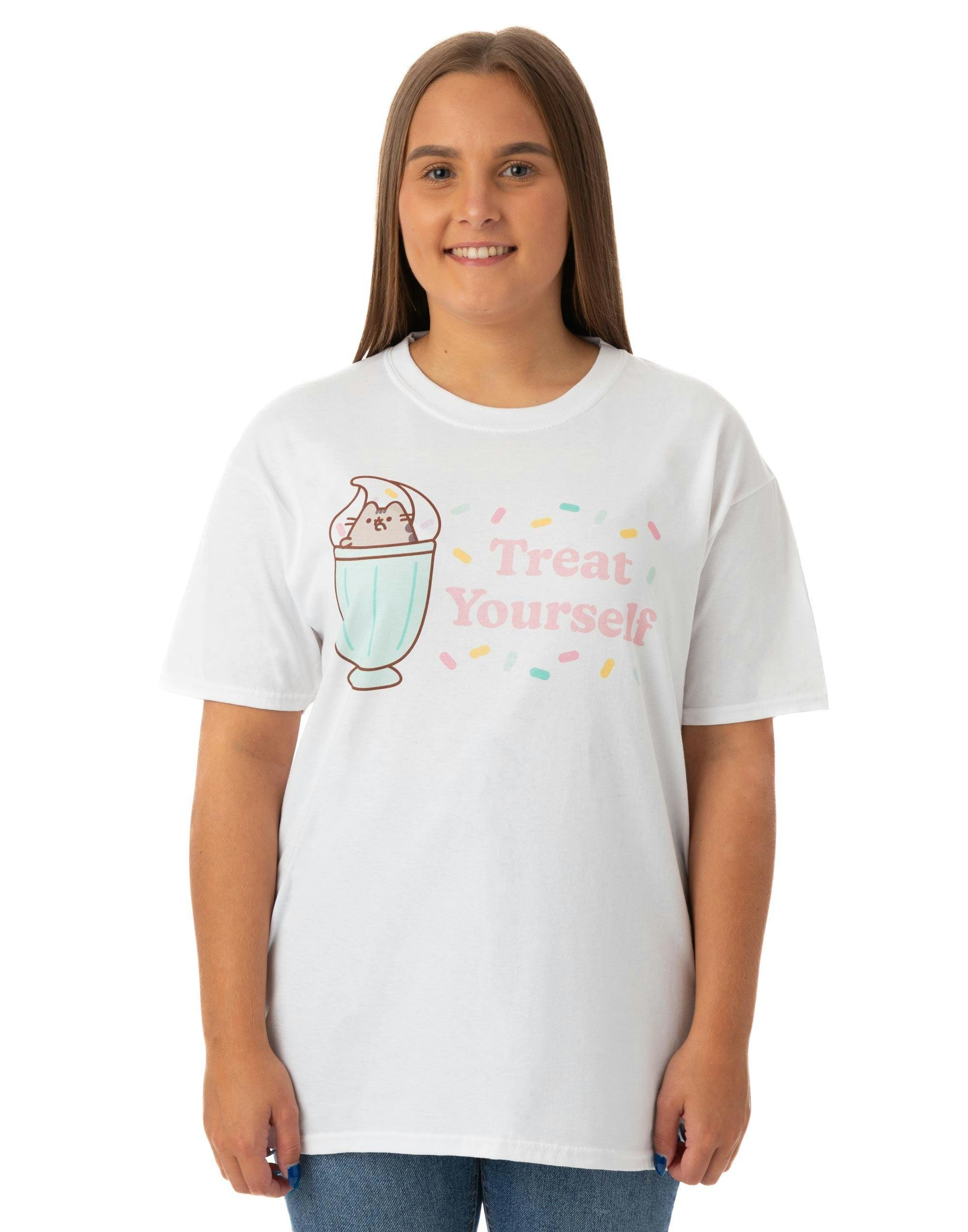 Vanilla Underground Women's White Pusheen Treat Yourself Short Sleeved T-Shirt - Large