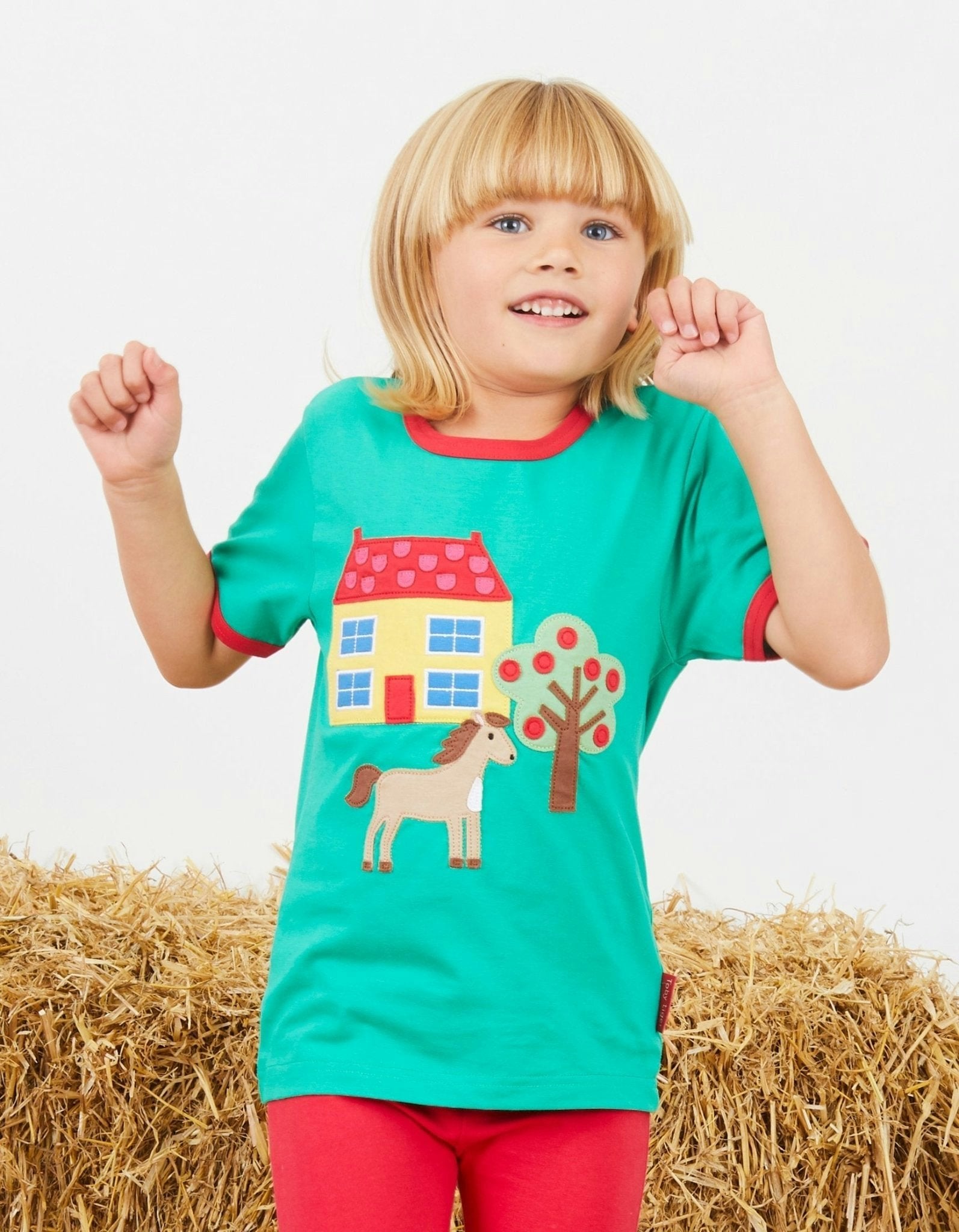 Toby Tiger Organic Animal Farm Applique Short-Sleeved T-Shirt - 6-12M / 80Cm