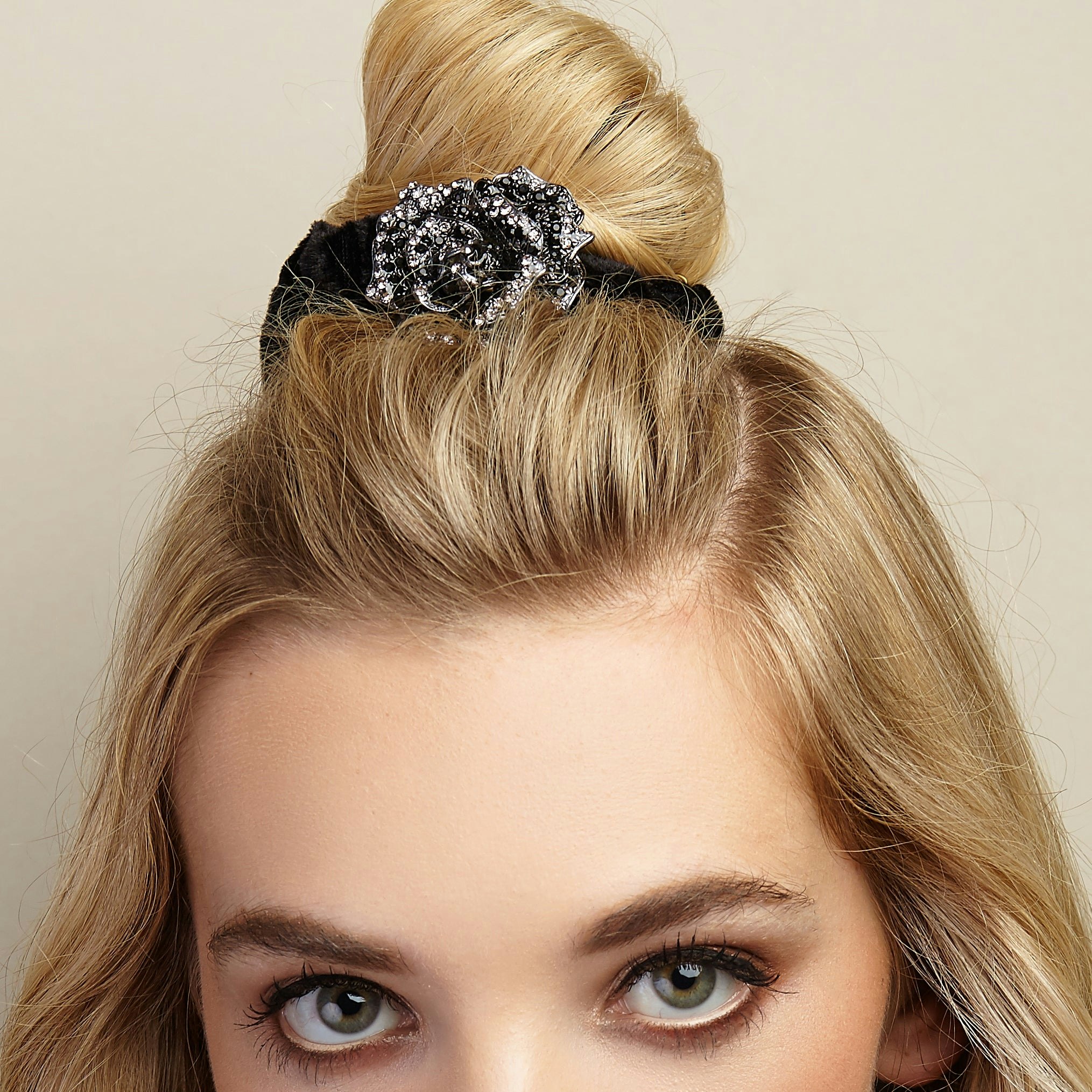 Queenmee Accessories Black Diamante Scrunchie Floral