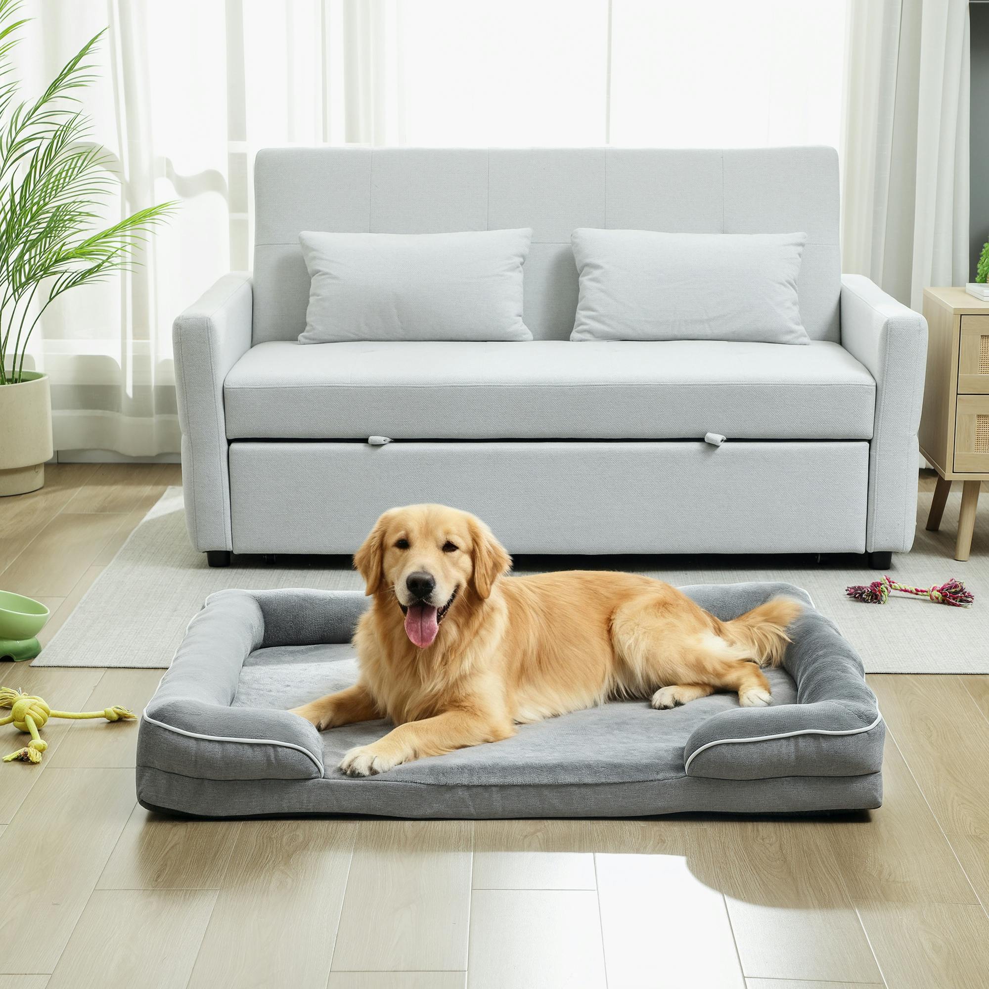 Pawhut Grey Dog Sofa Bed, Washable Pet Bed With Non-Slip Bottom, - 112L X 80W X 16.5H Cm - 1