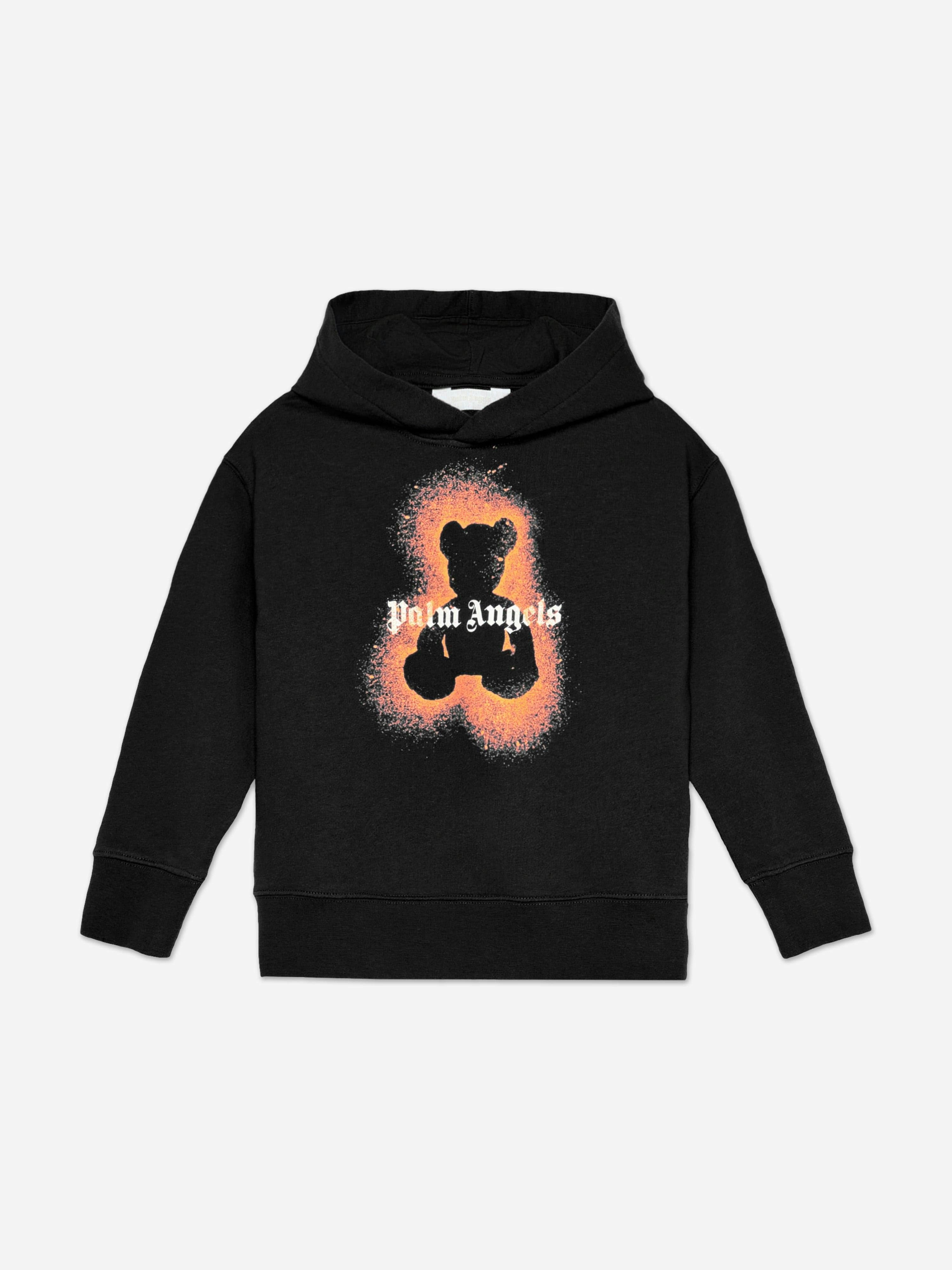 Palm Angels Boys Black Spray Bear Regular Hoodie In - 4 Yrs