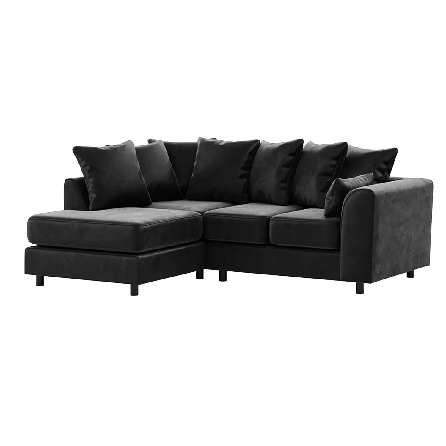 Rackhams Black Brooklyn Full Foam Plush Velvet Corner Sofa - Left Hand Facing