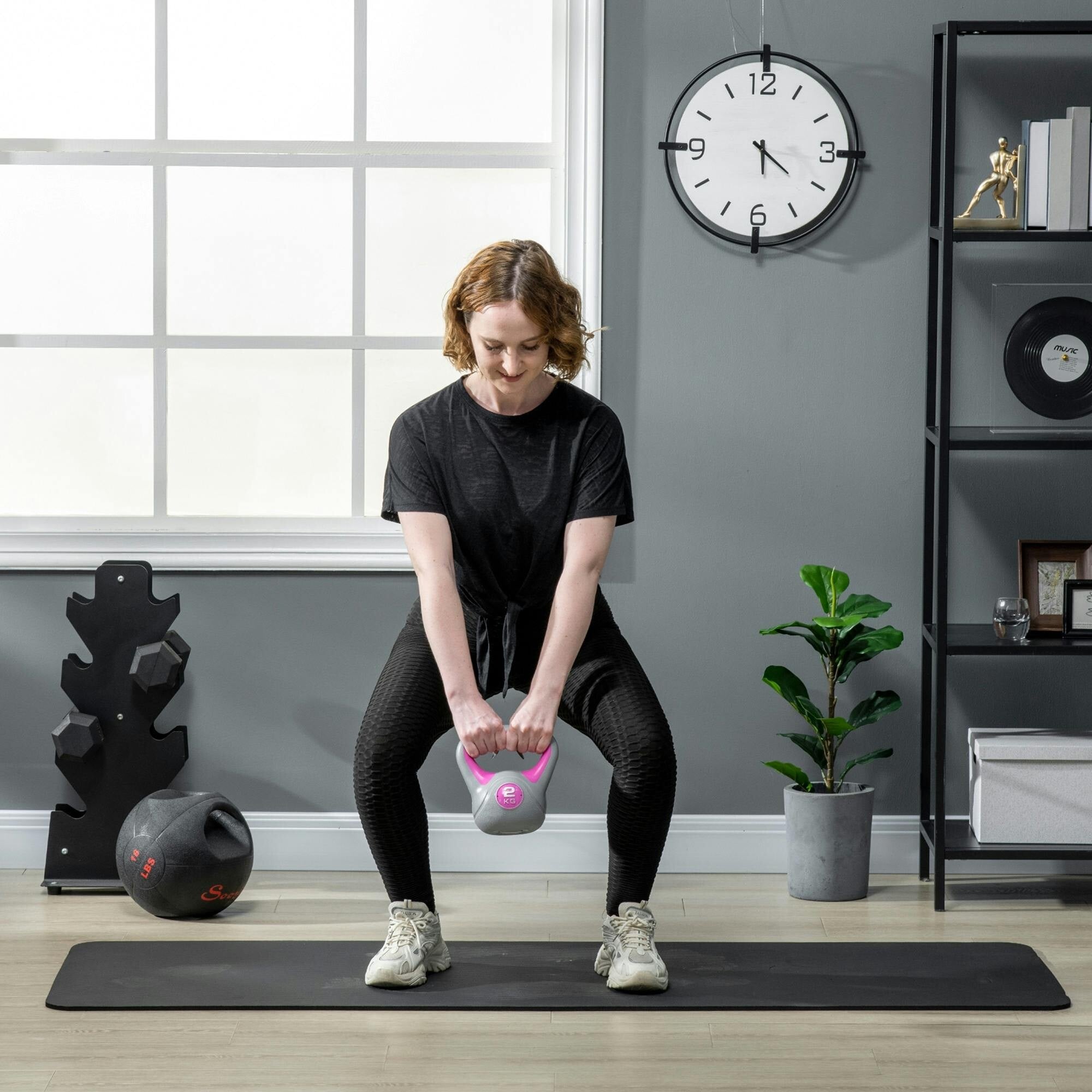 Sportnow Pink/Grey 2Kg Kettle Bell With Handle For Home Gym, And