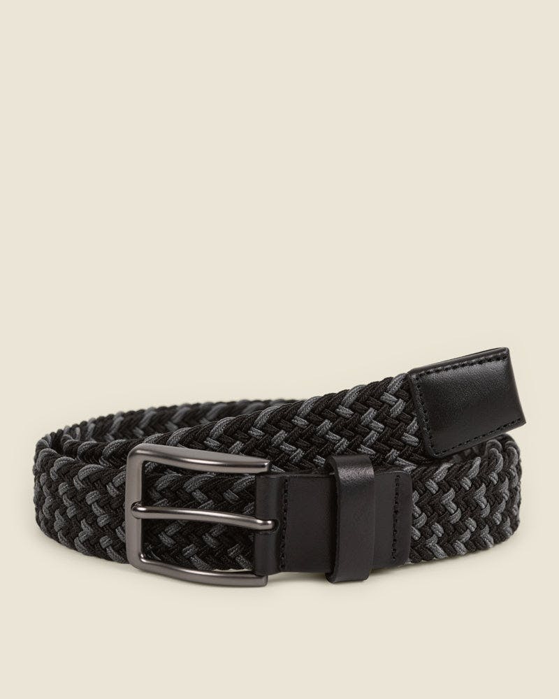 Larsson & Co Black/Grey Vanda - & Woven Casual Stretch Belt - L (36-38)