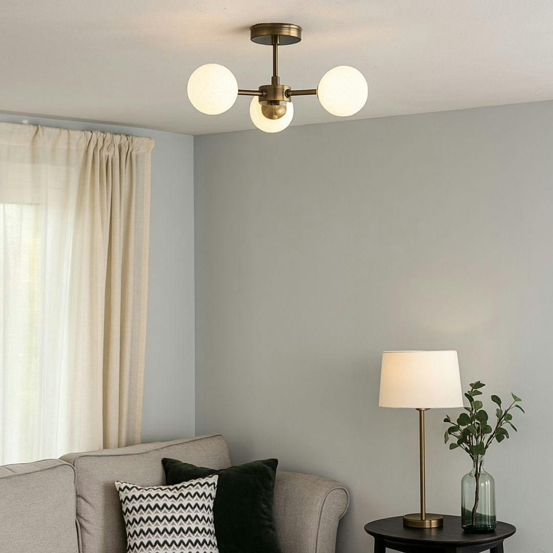 Rackhams Light Lior 3- Antique Brass Semi-Flush Ceiling