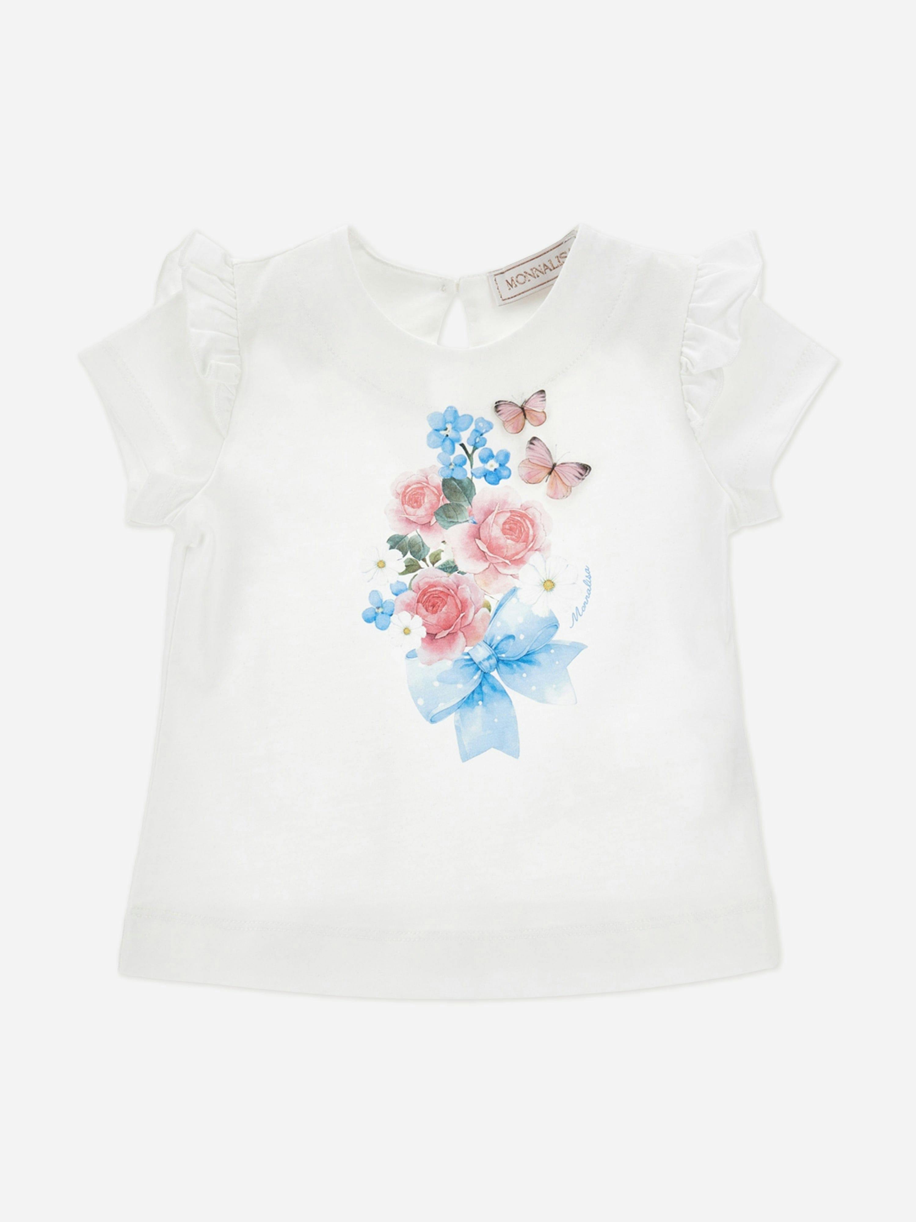 Monnalisa Women's White Baby Girls Bouquet T-Shirt In - 9 Mths