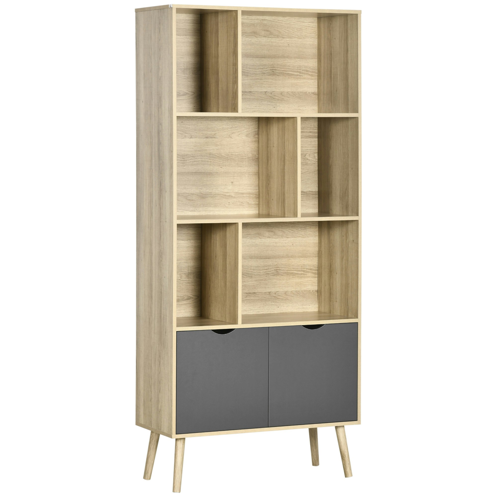 Rackhams Freestanding Bookshelf With Bottom Cabinet And Open Shelves, Natural Size 6