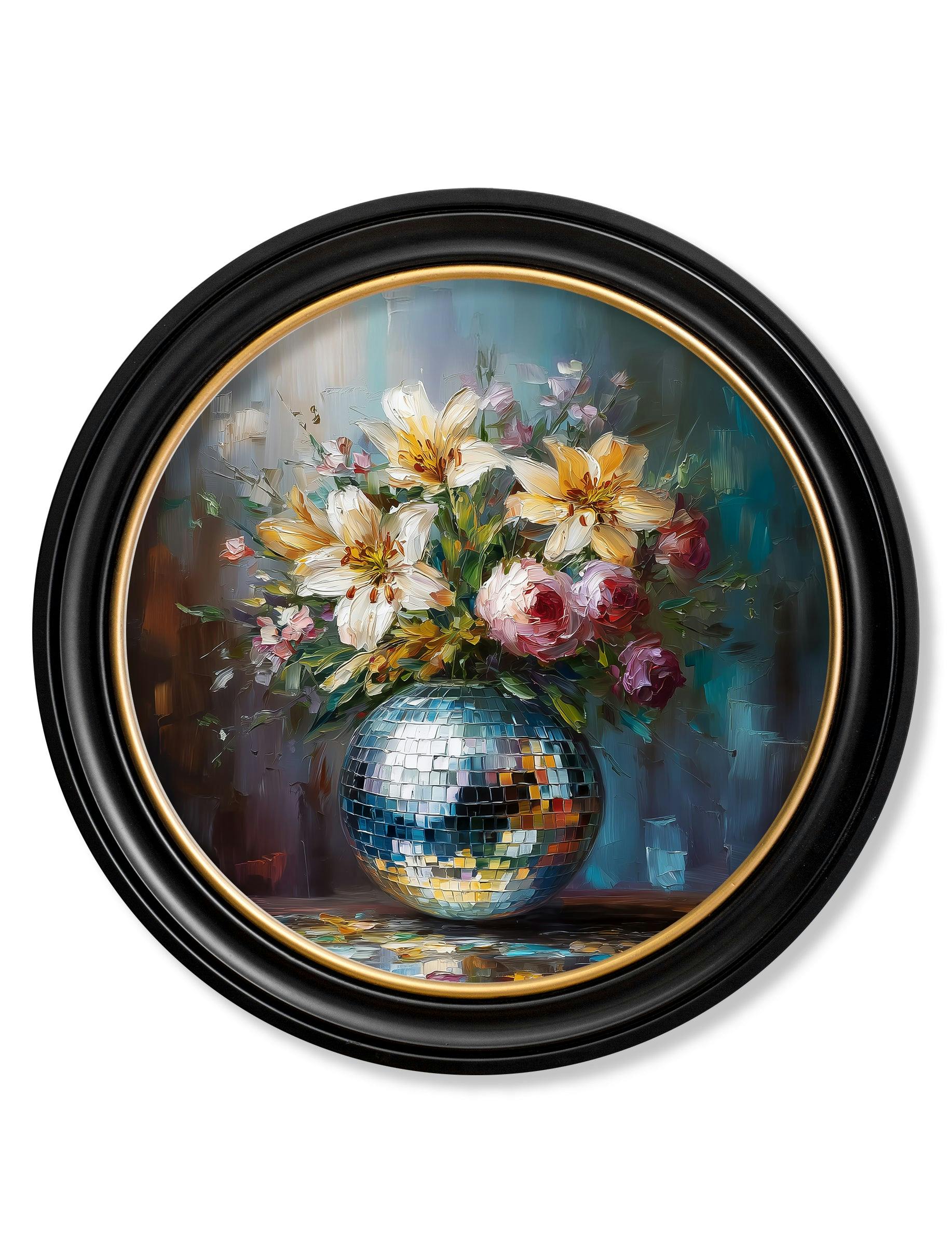 Rackhams Blue/Pink/White Disco Bloom Lilies & Roses - Oxford Round Frame - Disco Lilies & Roses - 96 X 96Cm