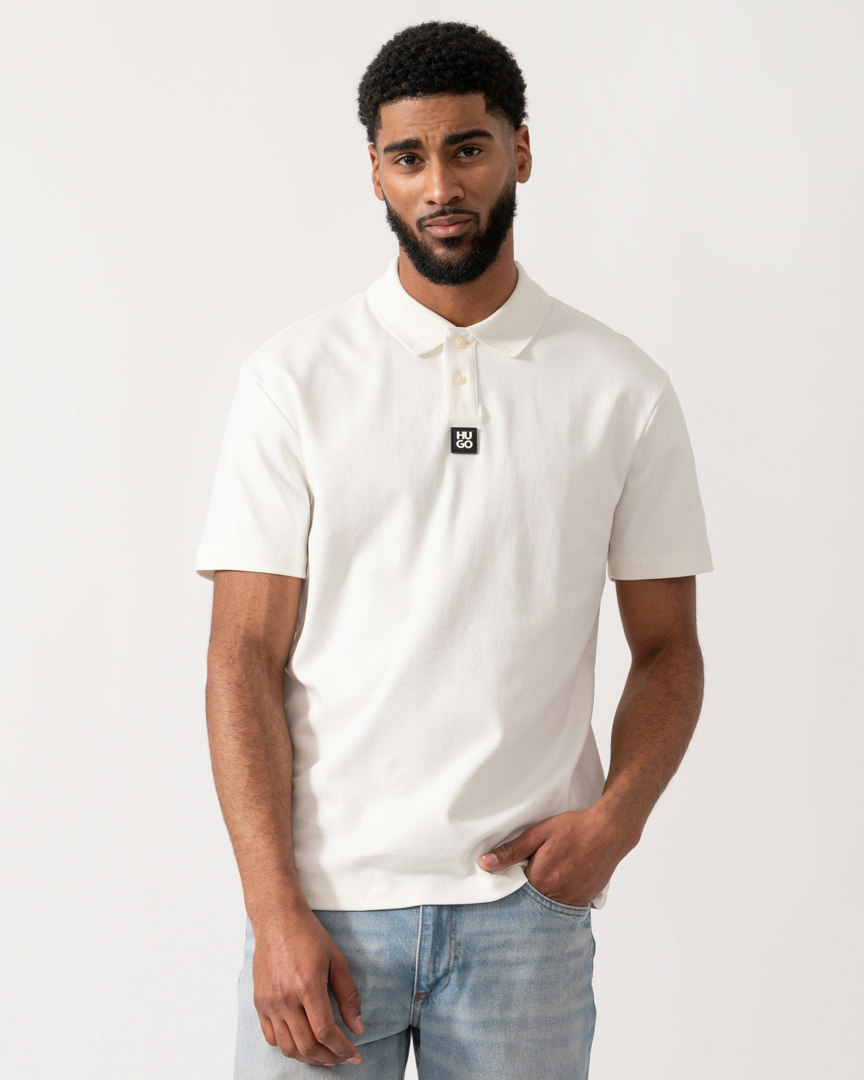 Hugo Men's Deabono Interlock Cotton Polo Shirt With Stacked Logo - Natural 103 - Natural 103 - M