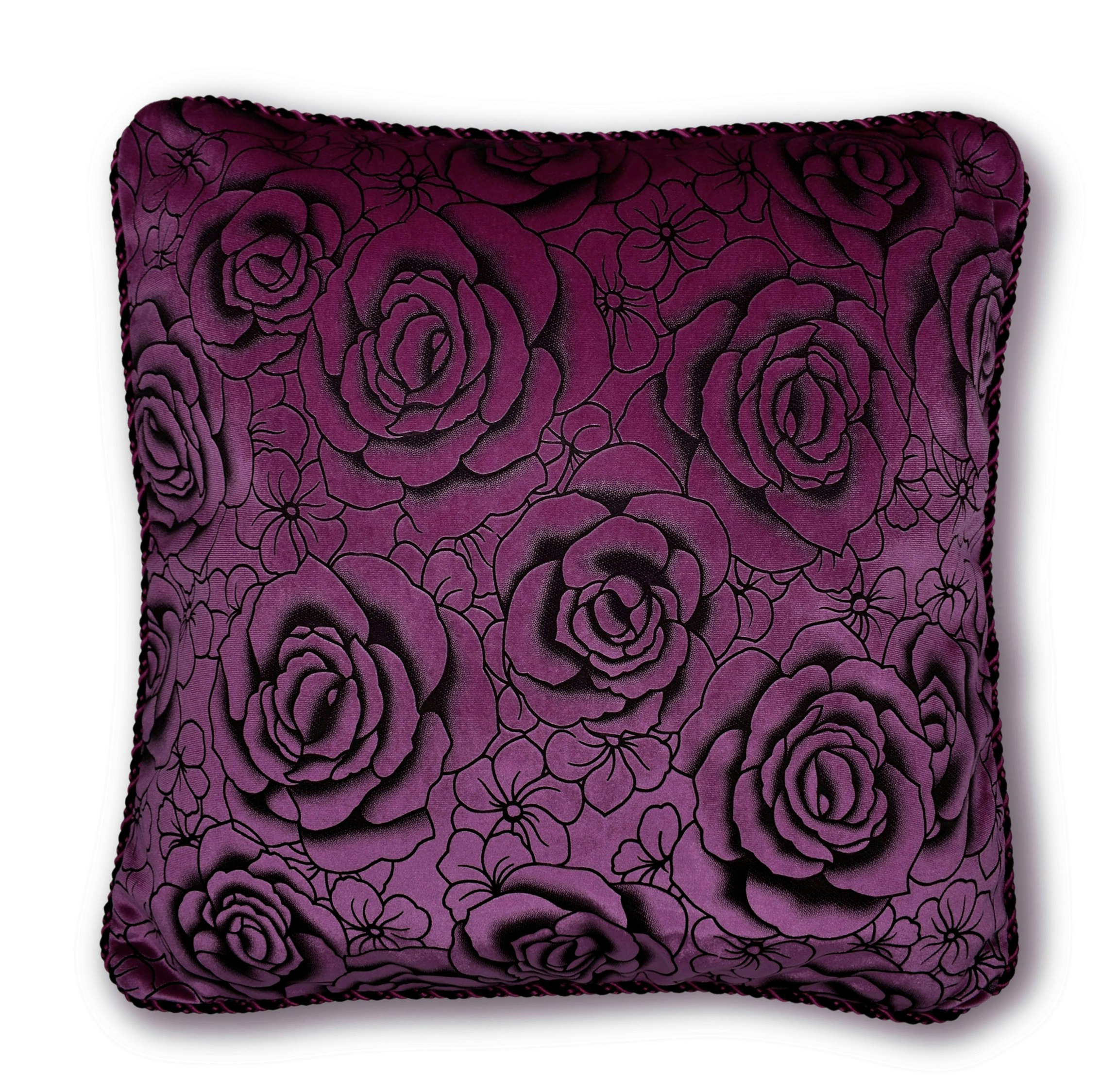 Intimates Flock Rose Cushion - 43Cm X 43Cm - Aubergine