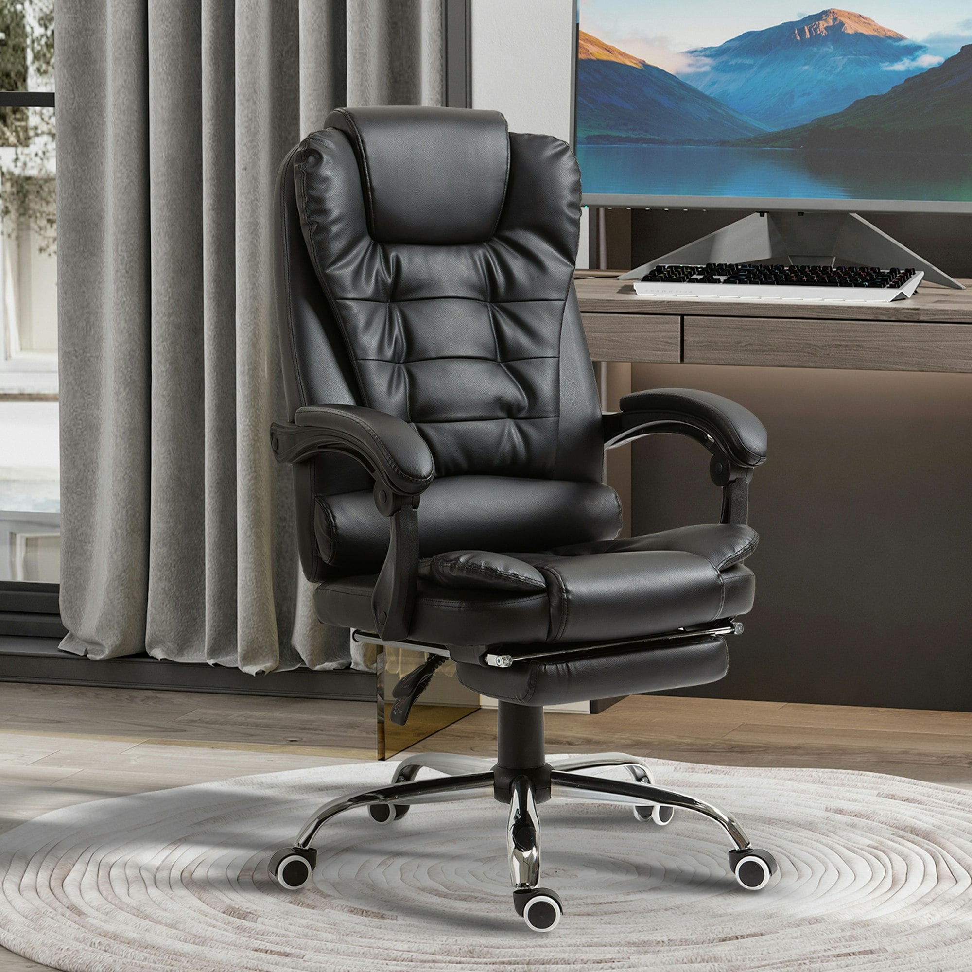 Rackhams Grey/Black Executive Office Chair Pu Leather Swivel Chair With Footrest