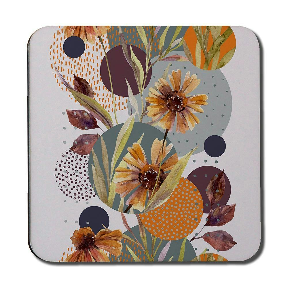 Benjamin Tate Design Orange Geometric With Flowers (Coaster)