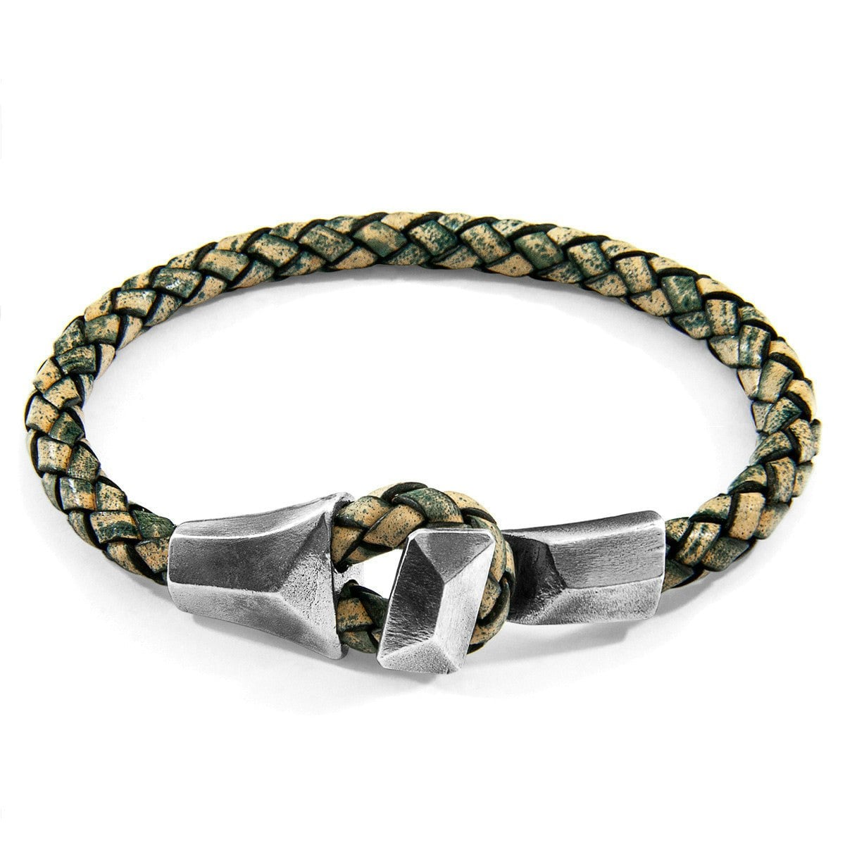 Anchor & Crew Men's Green/Silver Petrol Alderney And Braided Leather Bracelet - M - 21Cm (Most Popular)