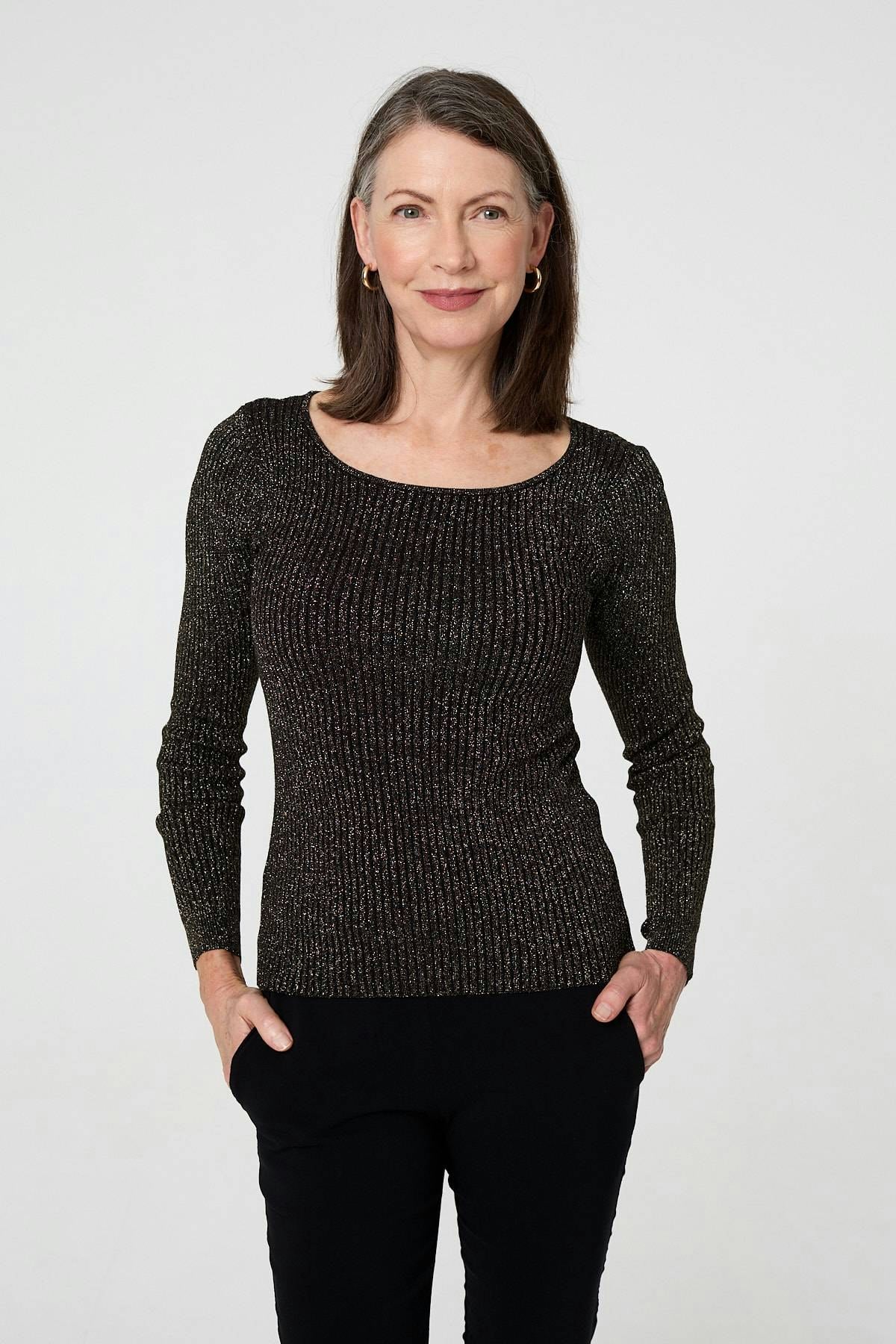 Izabel London Black Sparkly Textured Slim Fit Knit Top - 16