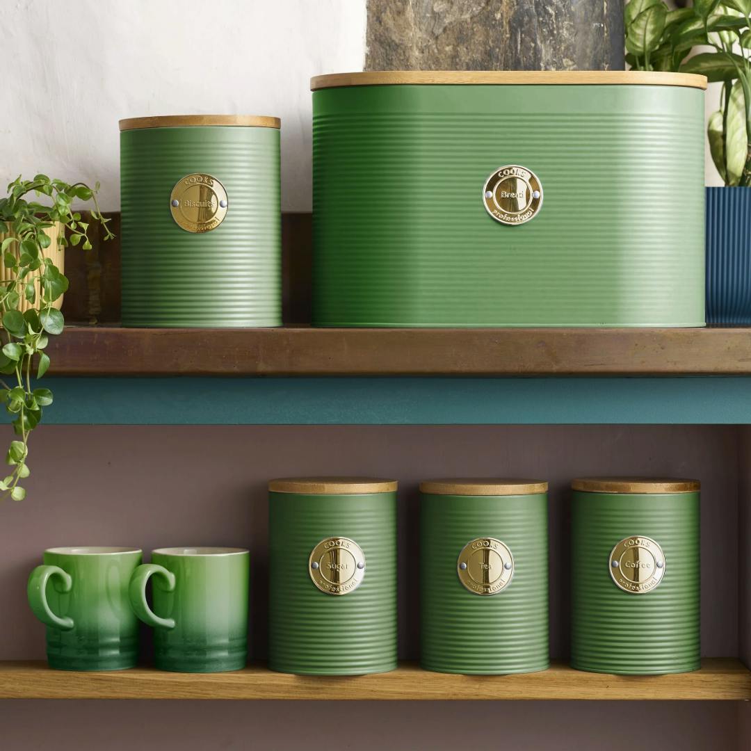Cooks Professional Green/Gold 5 Piece Kitchen Storage Set With Bamboo Lids |