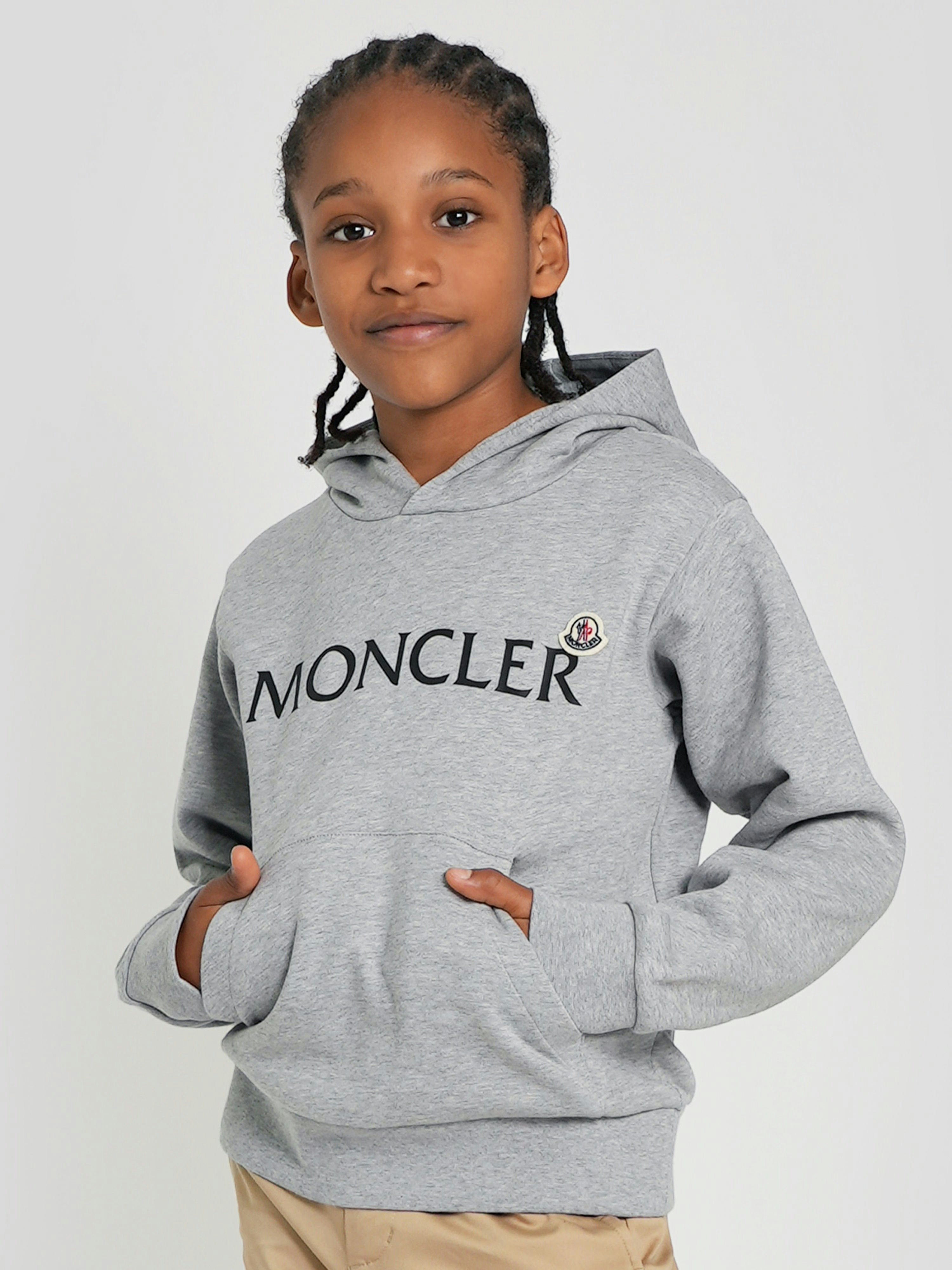 Moncler Enfant Boys Grey Logo Hoodie In - 12 Yrs