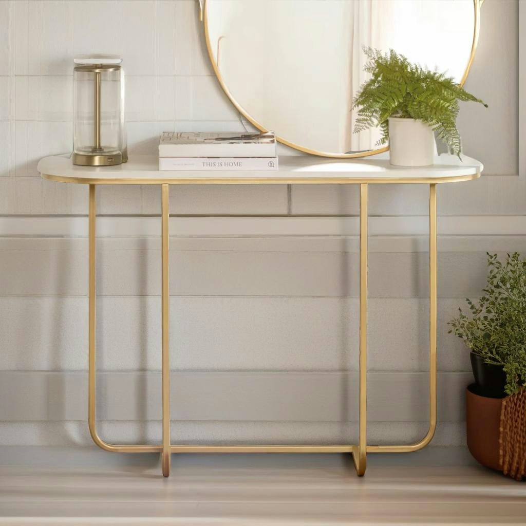 Rafaelo Mobilia Gold Metal Hallway Console Table With Tempered Glass