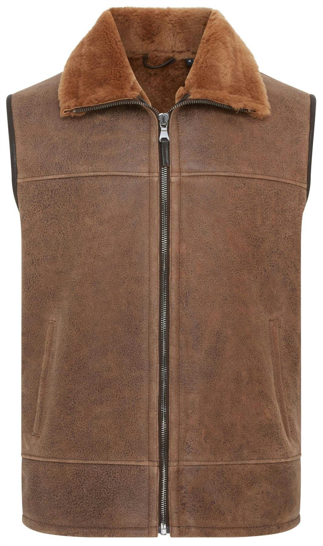 Infinity Leather Men's Brown Aviator Shearling Bomber Gilet - Ambler - Uk 2XL | Eu 54 | Us 44