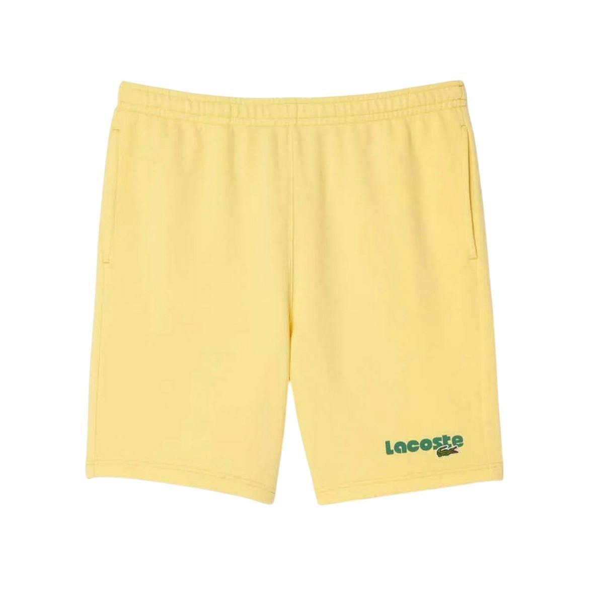 Lacoste Men's Yellow Fleece Printed Washed Shorts - Xxl - 100% Organic Cotton