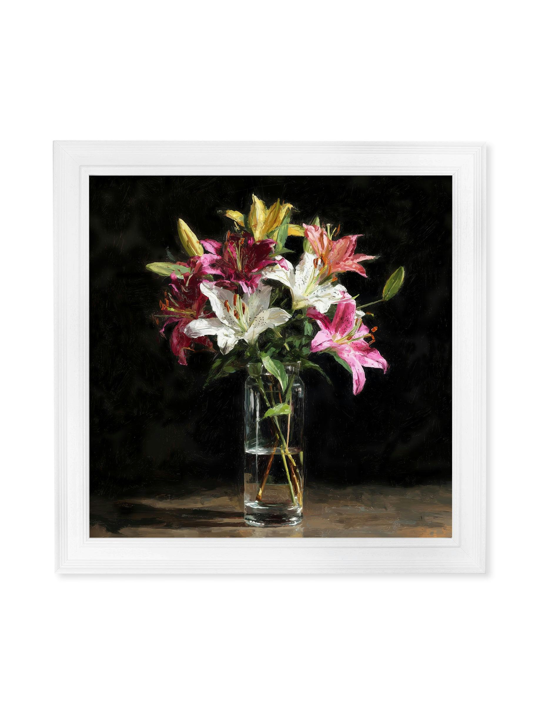 Rackhams Dark/White Blush Lilies After - Strong Hurstwood Square Frame - Lilies After - 96 X 96Cm