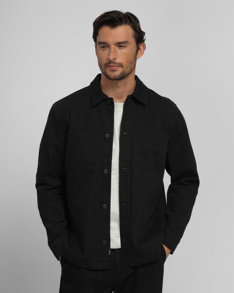 Steel & Jelly Black Farndon - Herringbone Overshirt - L