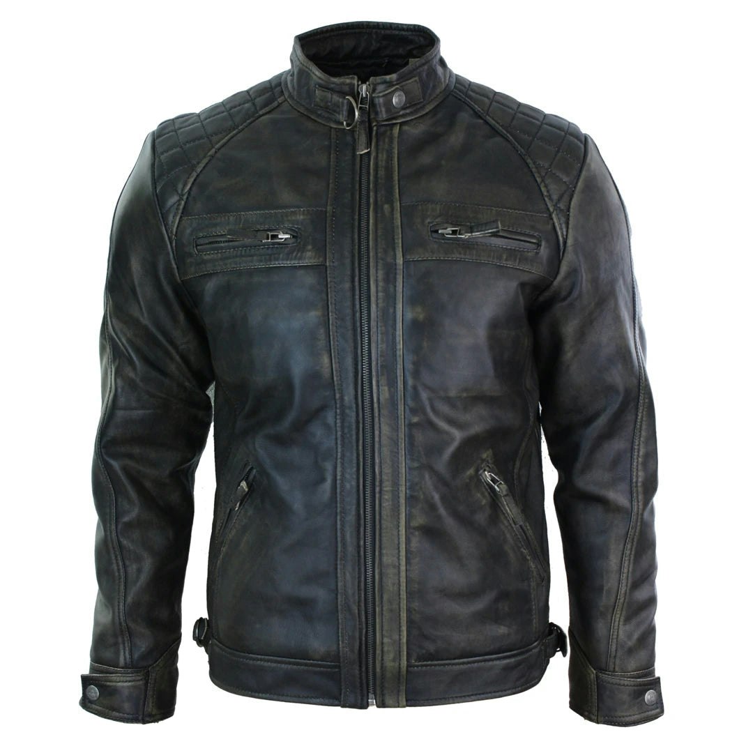 Aviatrix Men's Black Zipped Short Biker Leather Jacket - 3XL - Model 3
