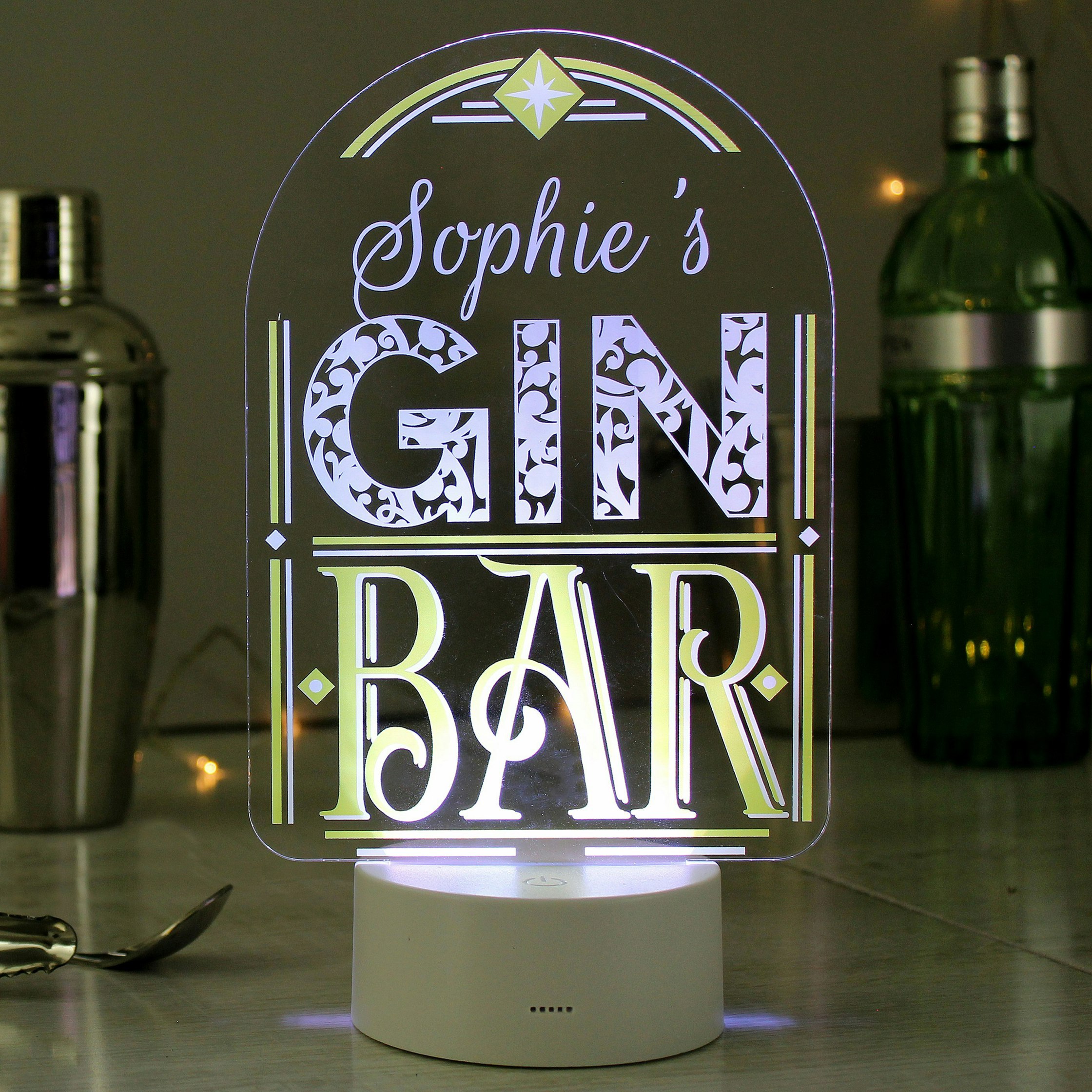 Rackhams Light Personalised Led Colour Changing Gin Bar Sign