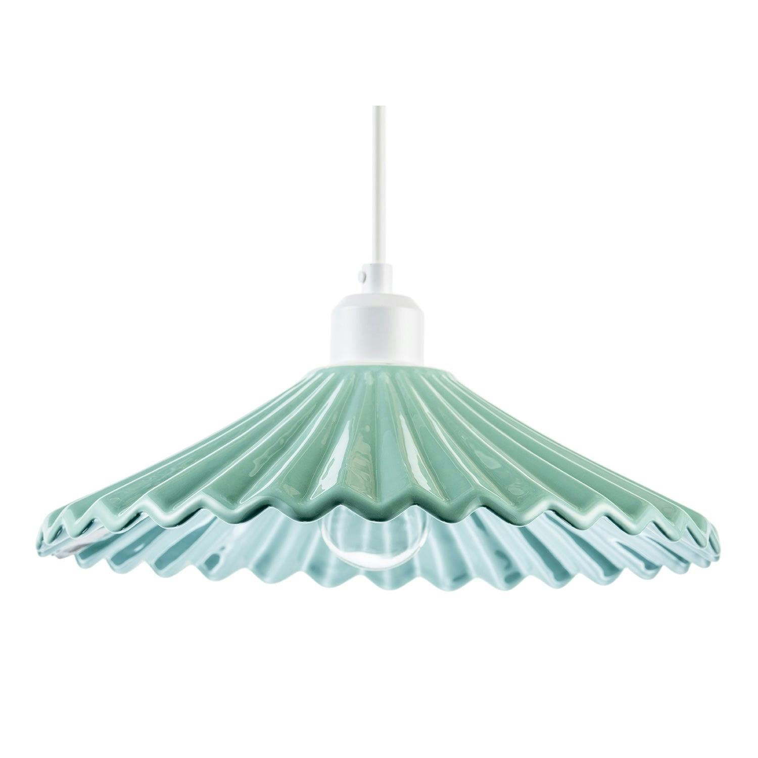 Rackhams Green/Light Emerald Nova Gloss Ceramic Pendant Shade With Rippled Body