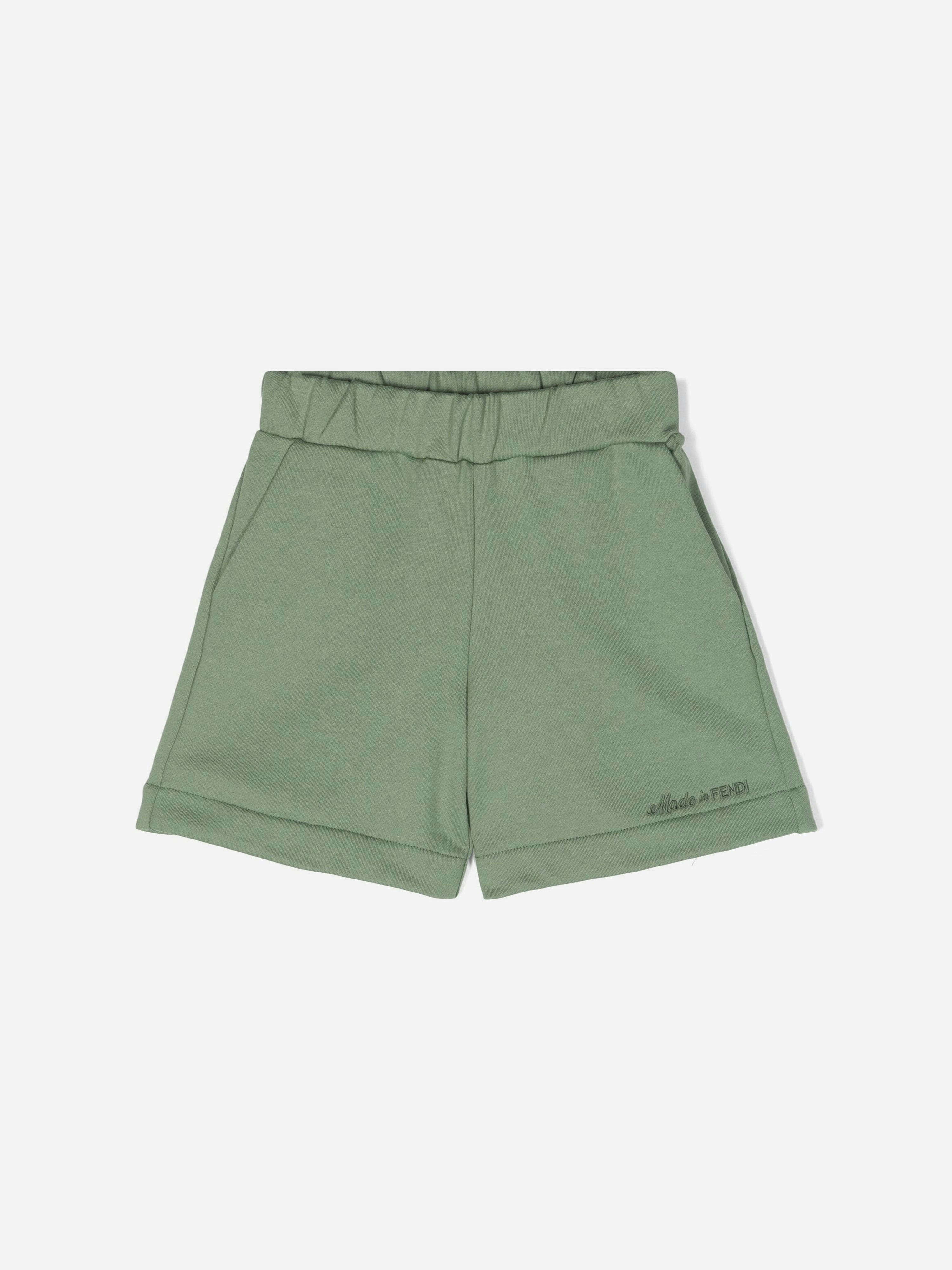 Fendi Kids Boys Green Fendi Logo Shorts In - 12 Yrs