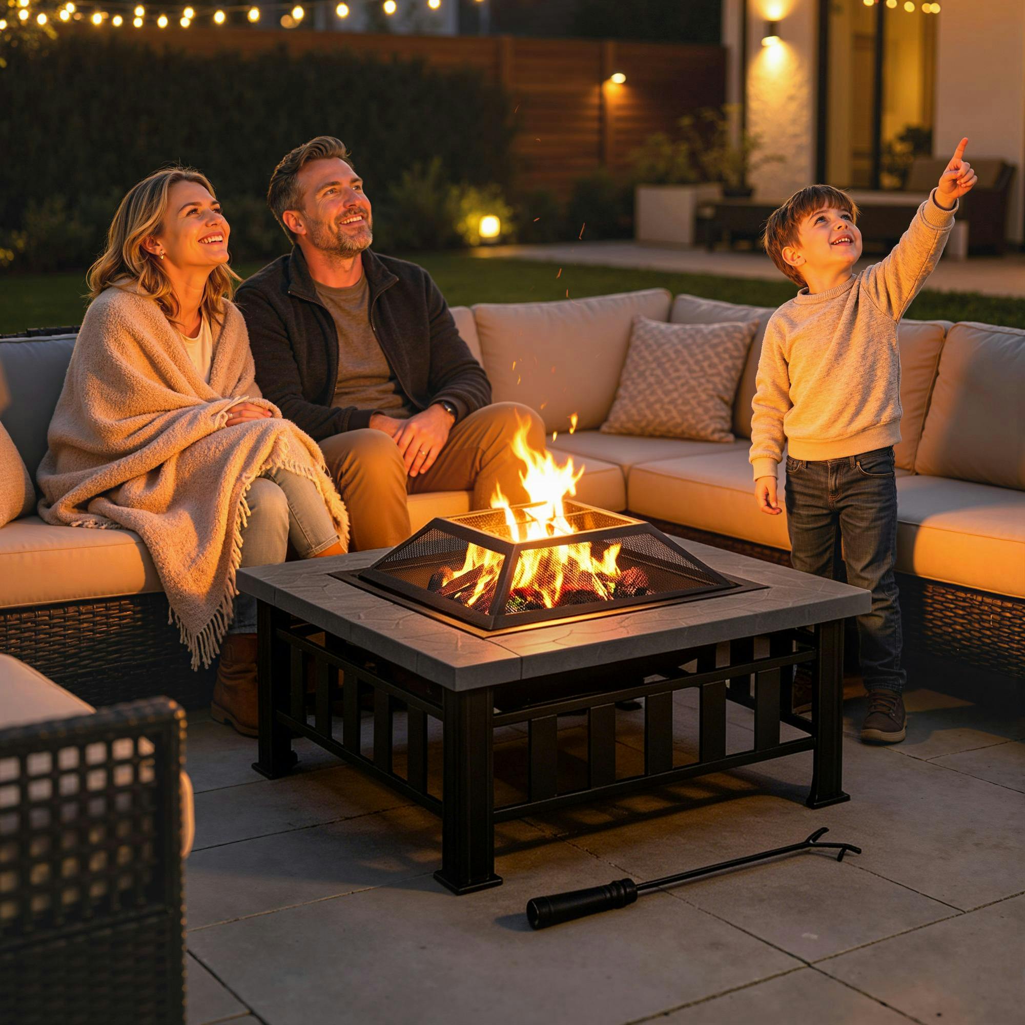 Rackhams Black Fire Pit Heater Square Table Patio Backyard Metal Φ86cm Outdoor