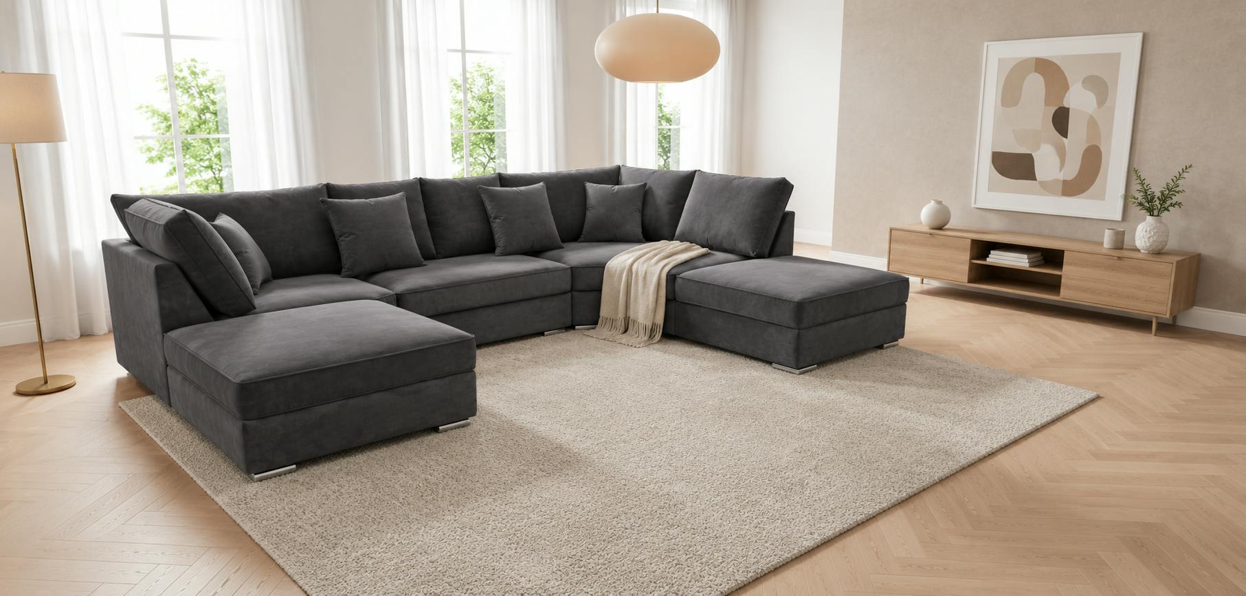 Outdoor Living Dark/Grey The Chelsea U-Shaped Modular Corner Sofa With Deep Seat