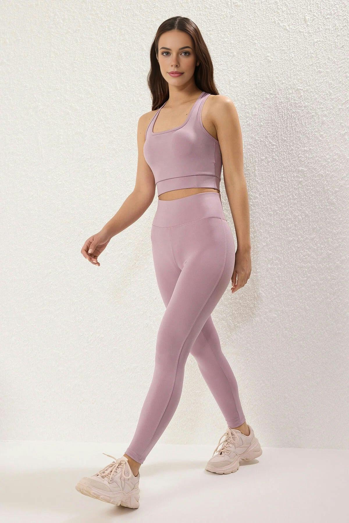 Wovcor Extra-Compensating Knit Sports Leggings With Wide Waist Elastic - Dusty Rose - Xs