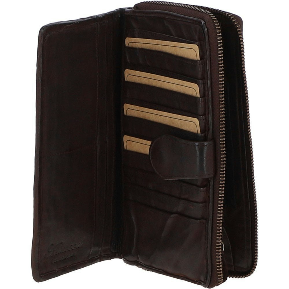 Ashwood Dark/Brown Vintage Woven Leather Zip Around 22 Card Coin Note Purse - One Size - Leather