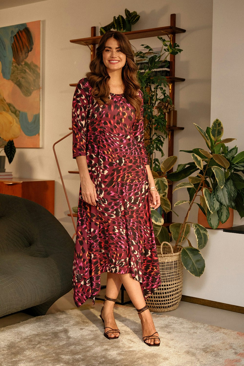 Izabel London Red Animal Print Hanky Hem Jersey Dress - 12